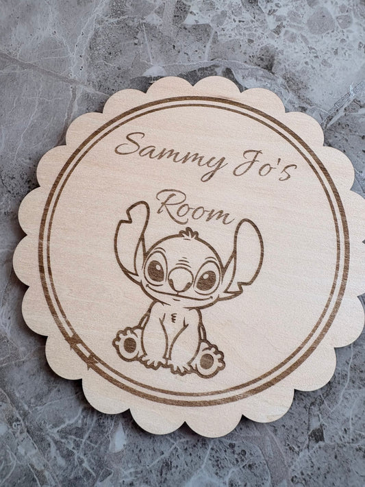 Personalised Stitch Bedroom Door Sign – Custom Wooden Name Plaque | Nursery, Bedroom & Playroom Decor