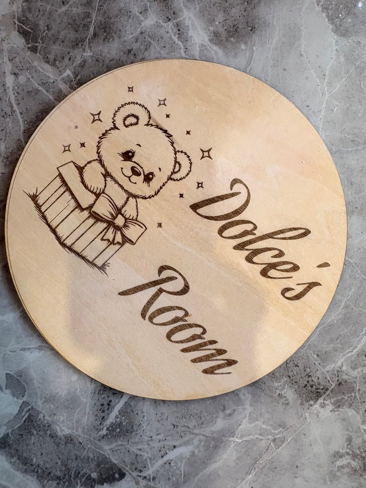 Personalised Wooden Bedroom Door Sign – Custom Name Plaque with Teddy Design | Nursery & Children's Room Decor