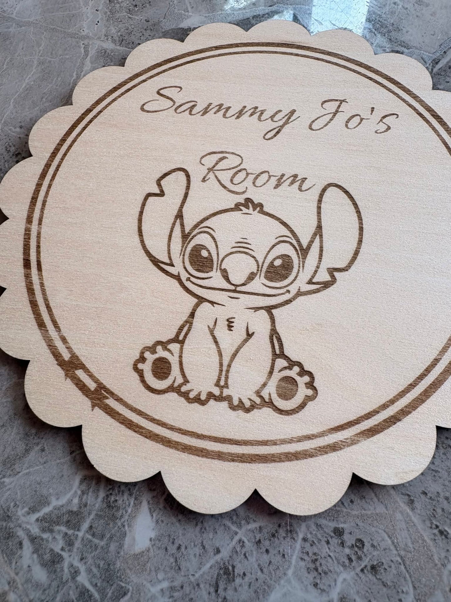 Personalised Stitch Bedroom Door Sign – Custom Wooden Name Plaque | Nursery, Bedroom & Playroom Decor
