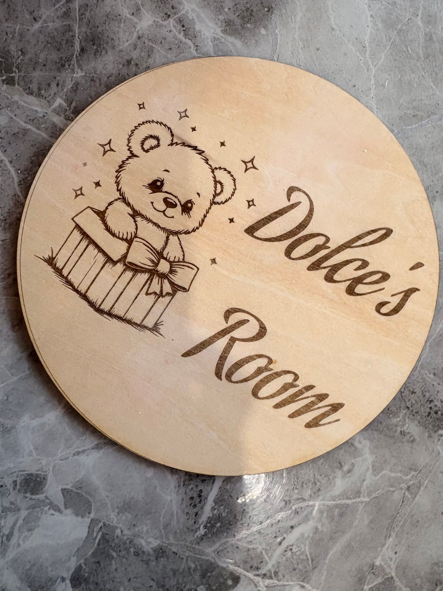 Personalised Wooden Bedroom Door Sign – Custom Name Plaque with Teddy Design | Nursery & Children's Room Decor