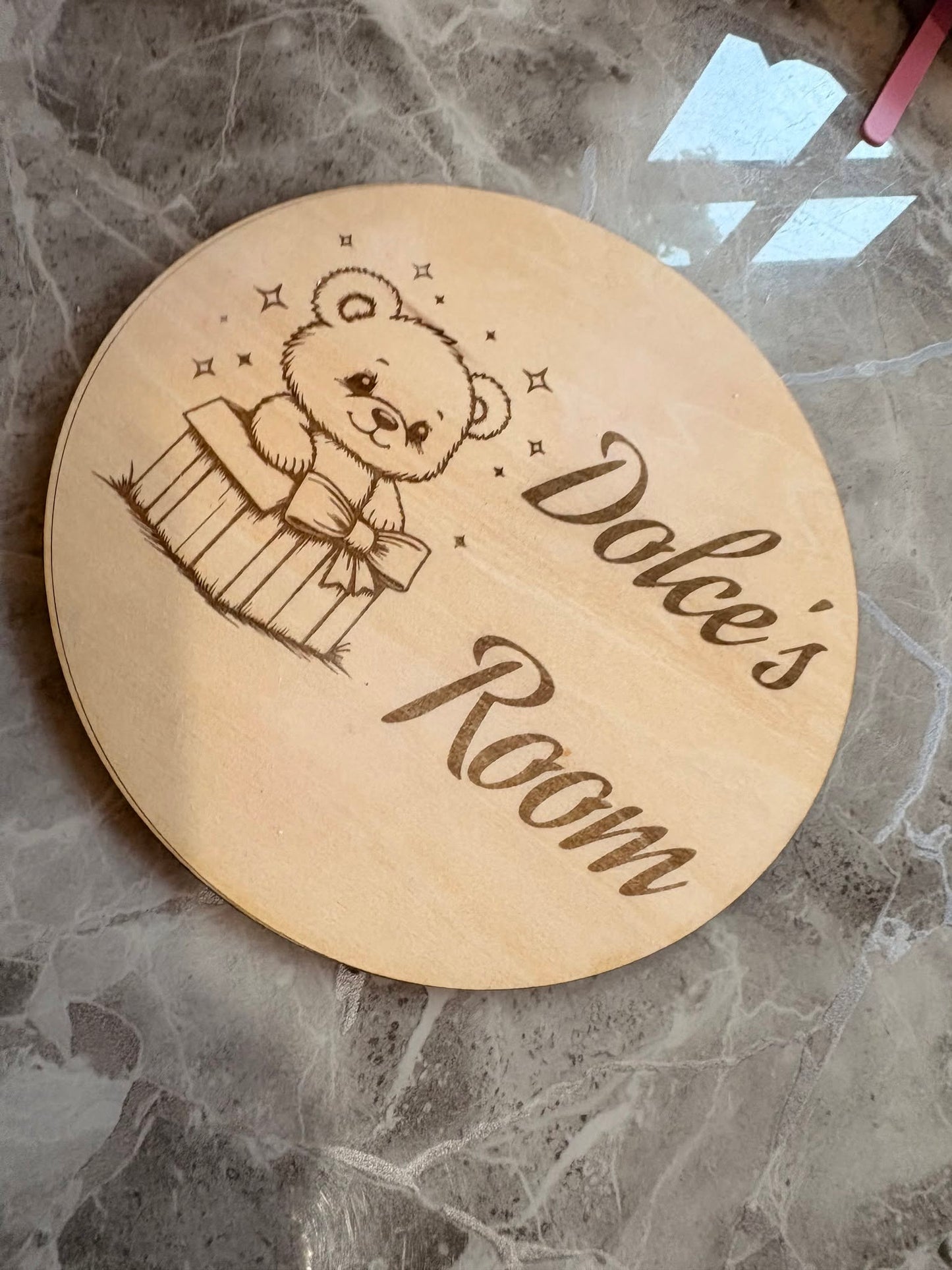 Personalised Wooden Bedroom Door Sign – Custom Name Plaque with Teddy Design | Nursery & Children's Room Decor
