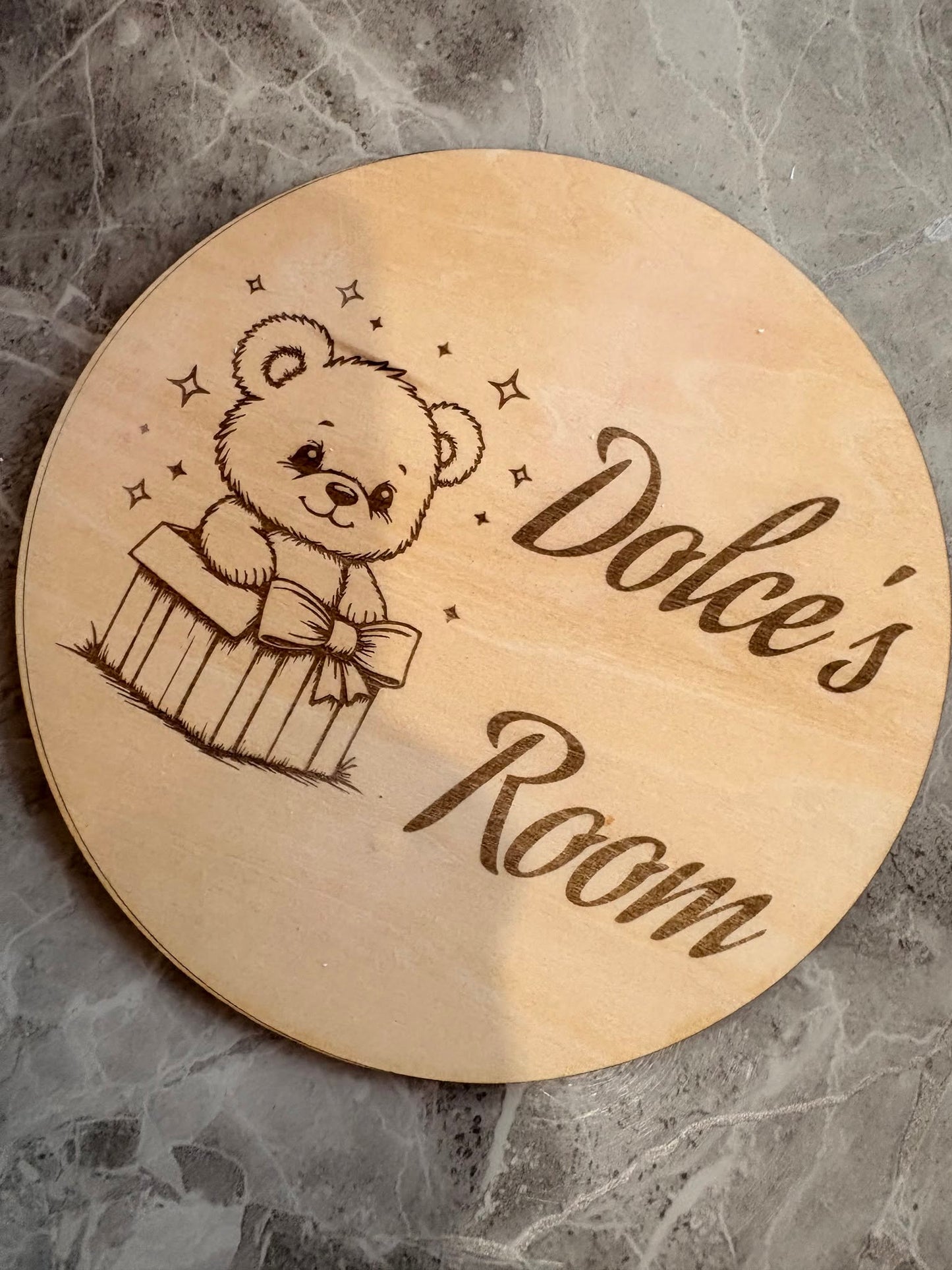 Personalised Wooden Bedroom Door Sign – Custom Name Plaque with Teddy Design | Nursery & Children's Room Decor