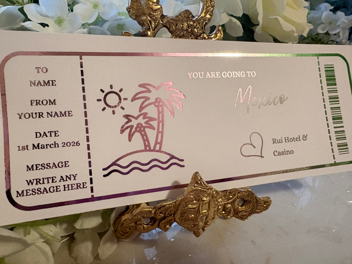 Personalised Holiday Foil Ticket – Palm Tree Design 🌴✈️