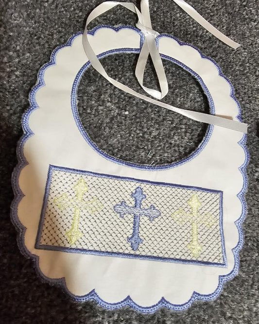 Blue Smocked Cross Bib  IN STOCK/READY TO POST