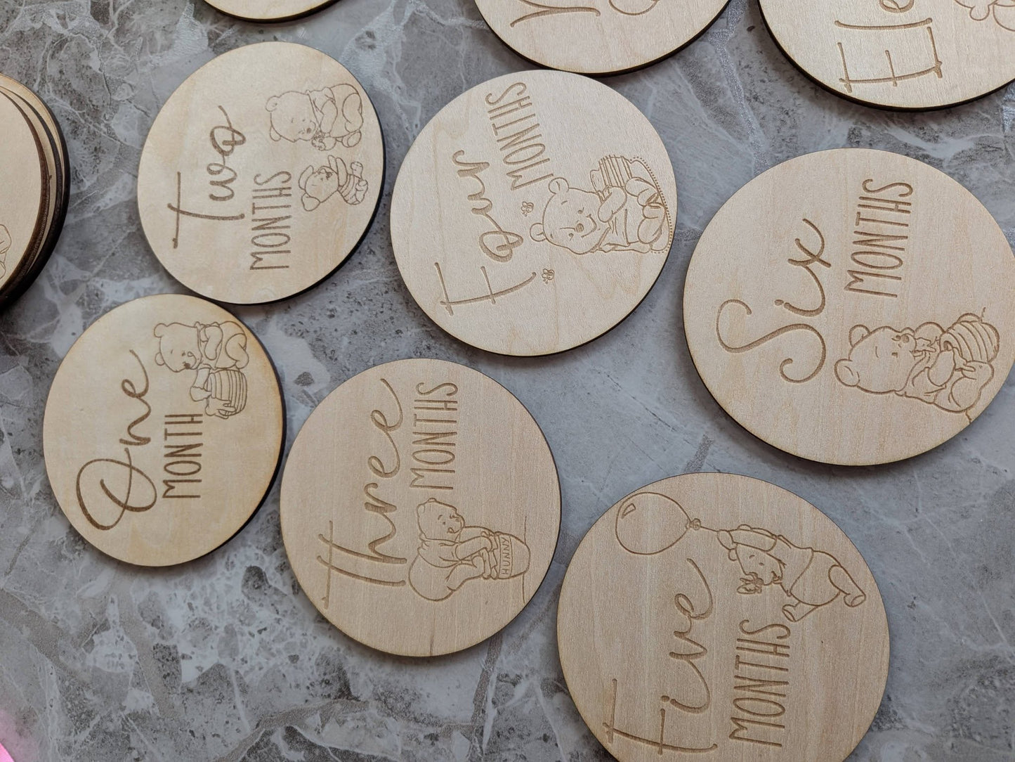 Pooh Bear Baby Milestone Discs | Wooden Monthly Baby Photo Props