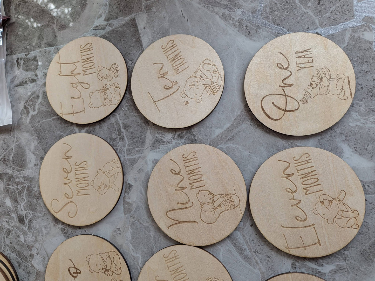 Pooh Bear Baby Milestone Discs | Wooden Monthly Baby Photo Props