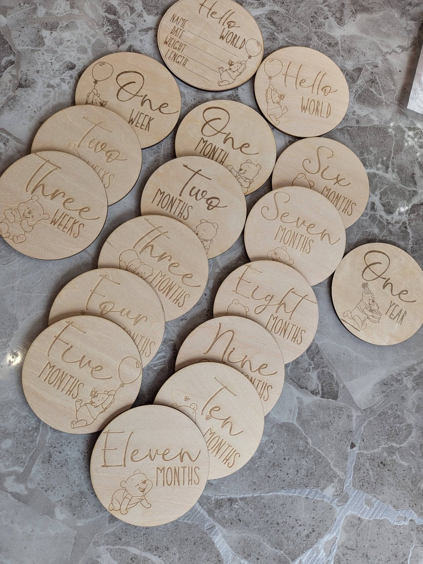 Pooh Bear Baby Milestone Discs | Wooden Monthly Baby Photo Props