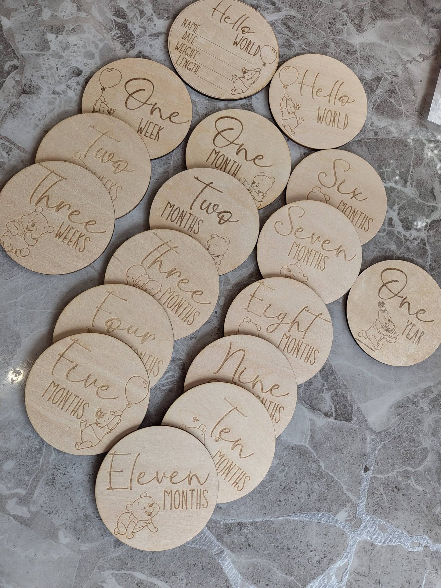 Pooh Bear Baby Milestone Discs | Wooden Monthly Baby Photo Props