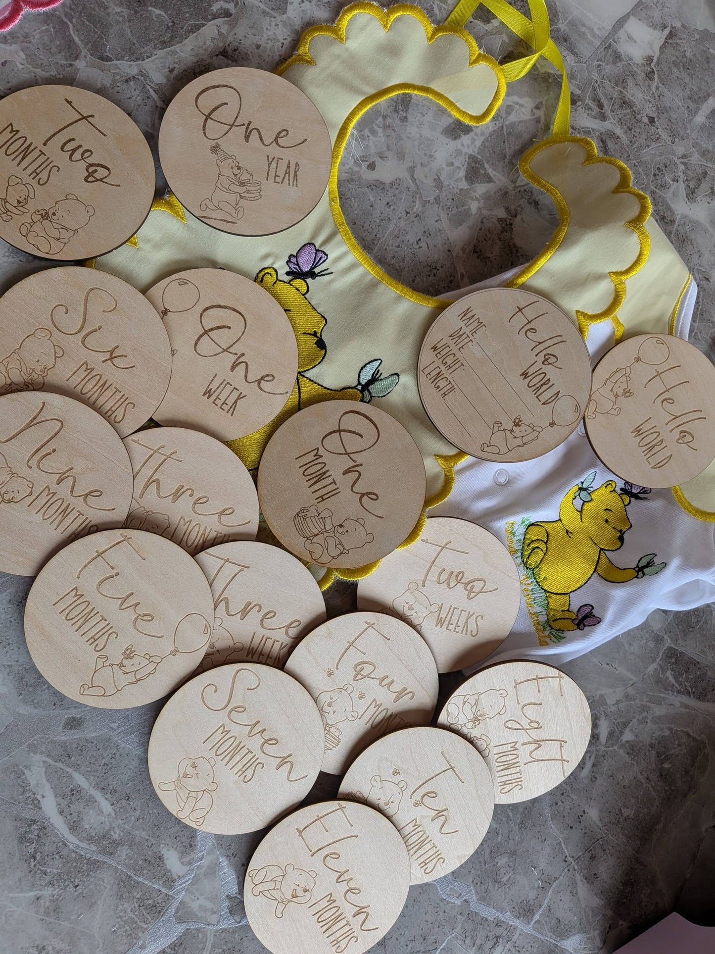 Pooh Bear Baby Milestone Discs | Wooden Monthly Baby Photo Props