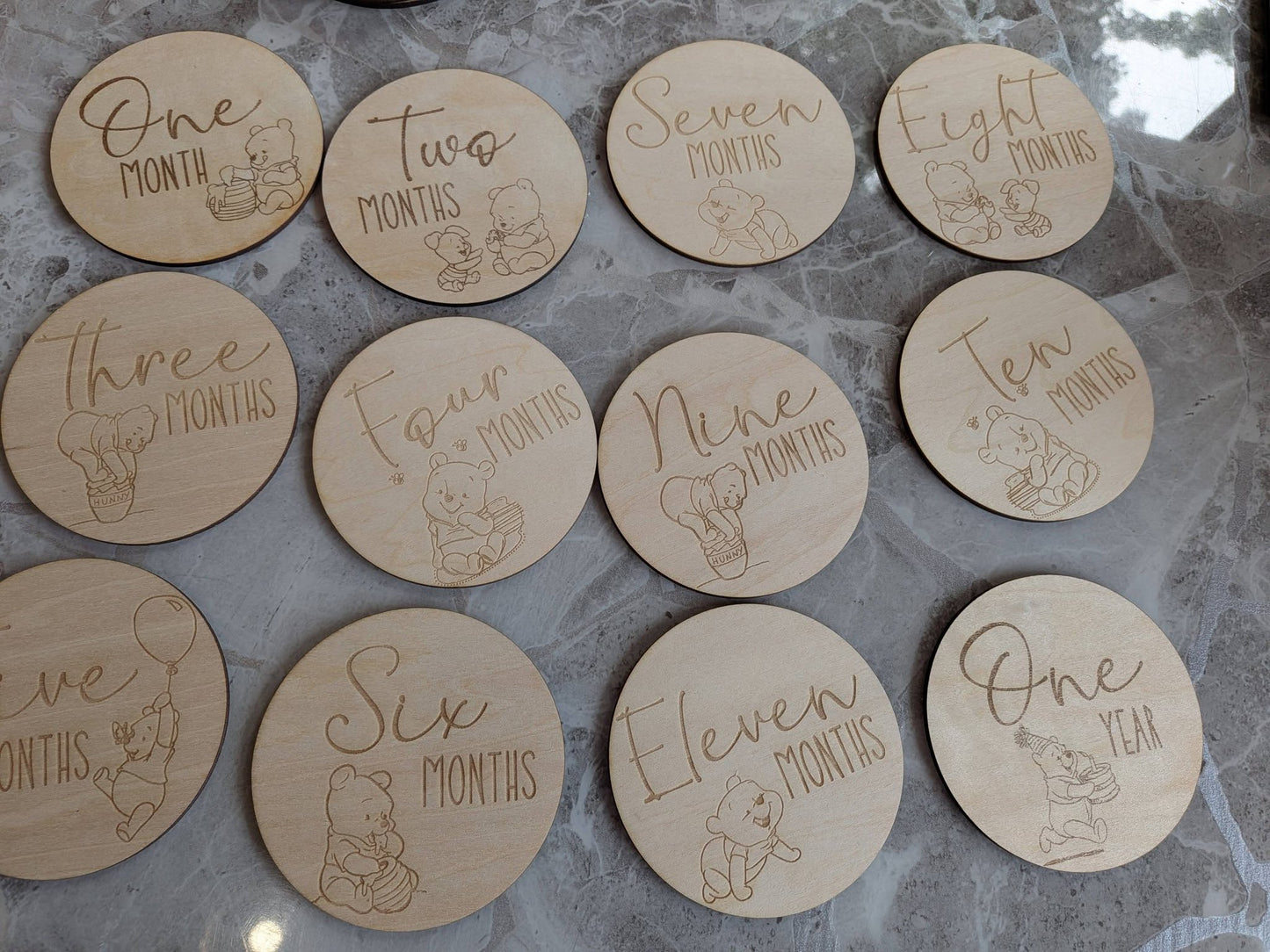 Pooh Bear Baby Milestone Discs | Wooden Monthly Baby Photo Props