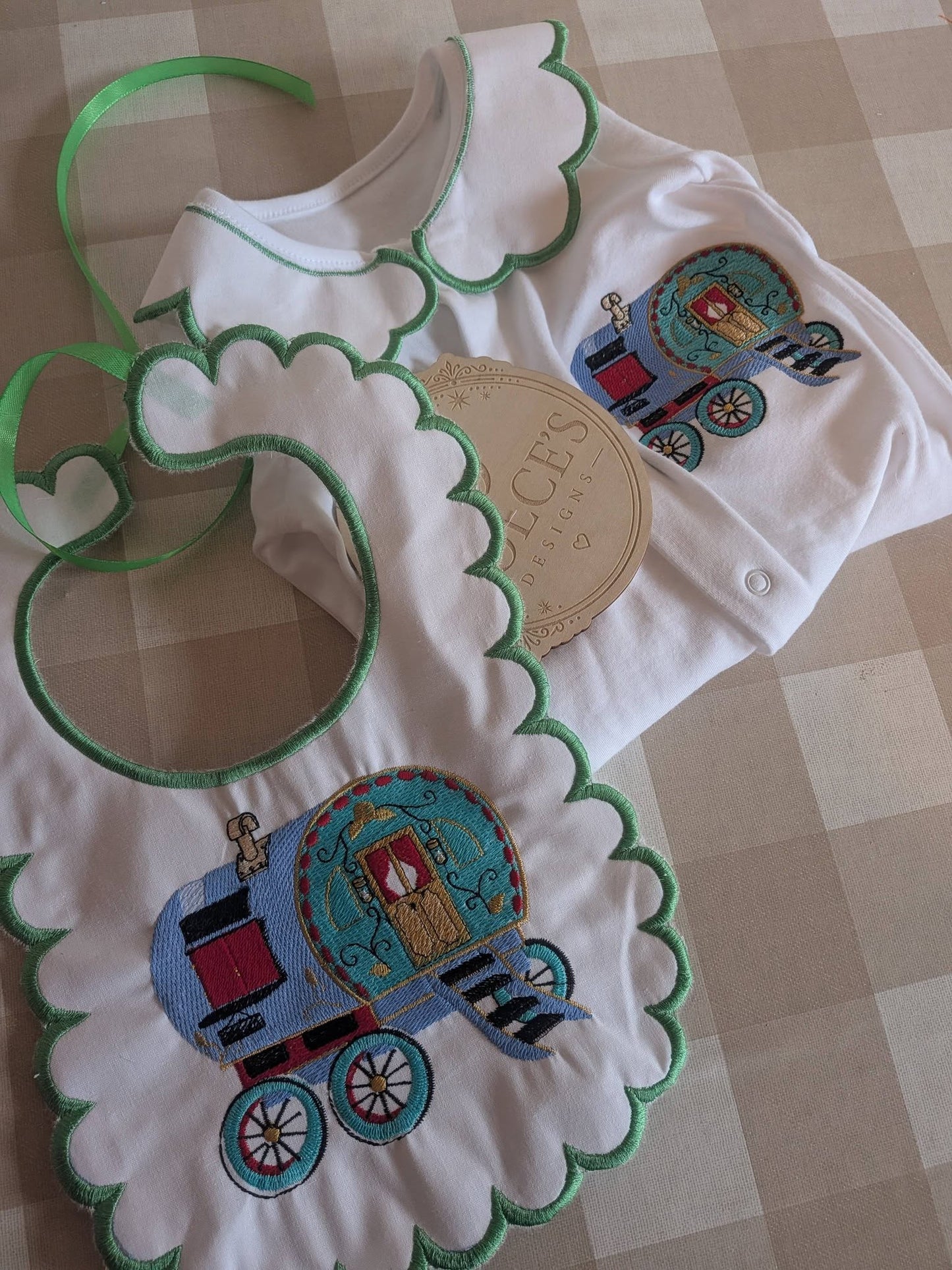 Appleby Horse Fair Inspired Baby Set – Gypsy Vardo Wagon Babygrow & Bib