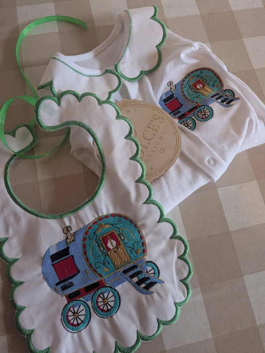 Appleby Horse Fair Inspired Baby Set – Gypsy Vardo Wagon Babygrow & Bib