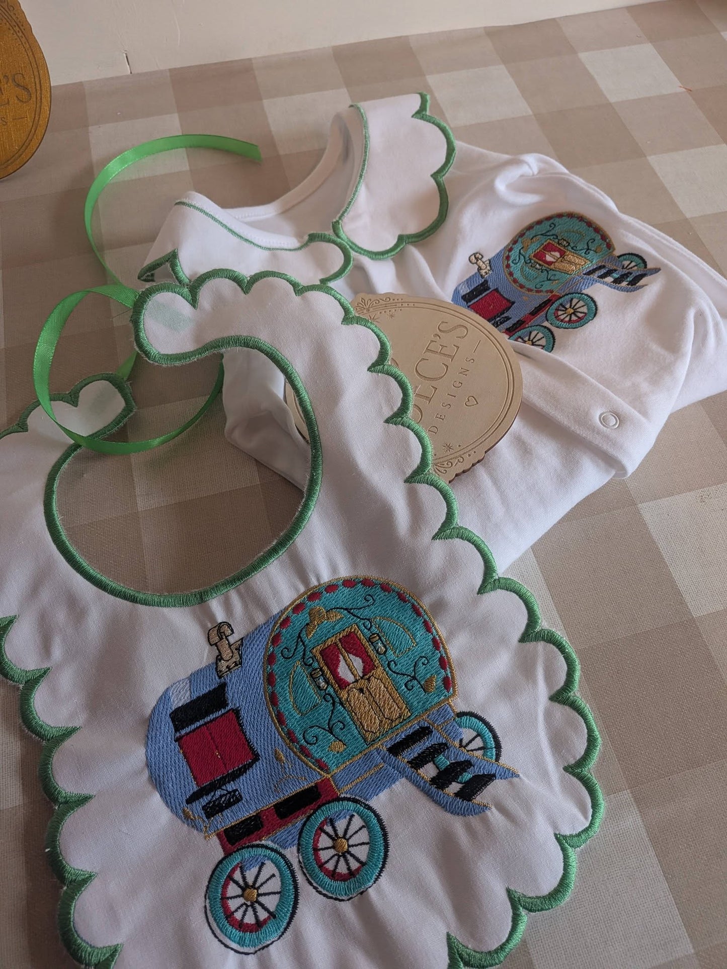 Appleby Horse Fair Inspired Baby Set – Gypsy Vardo Wagon Babygrow & Bib