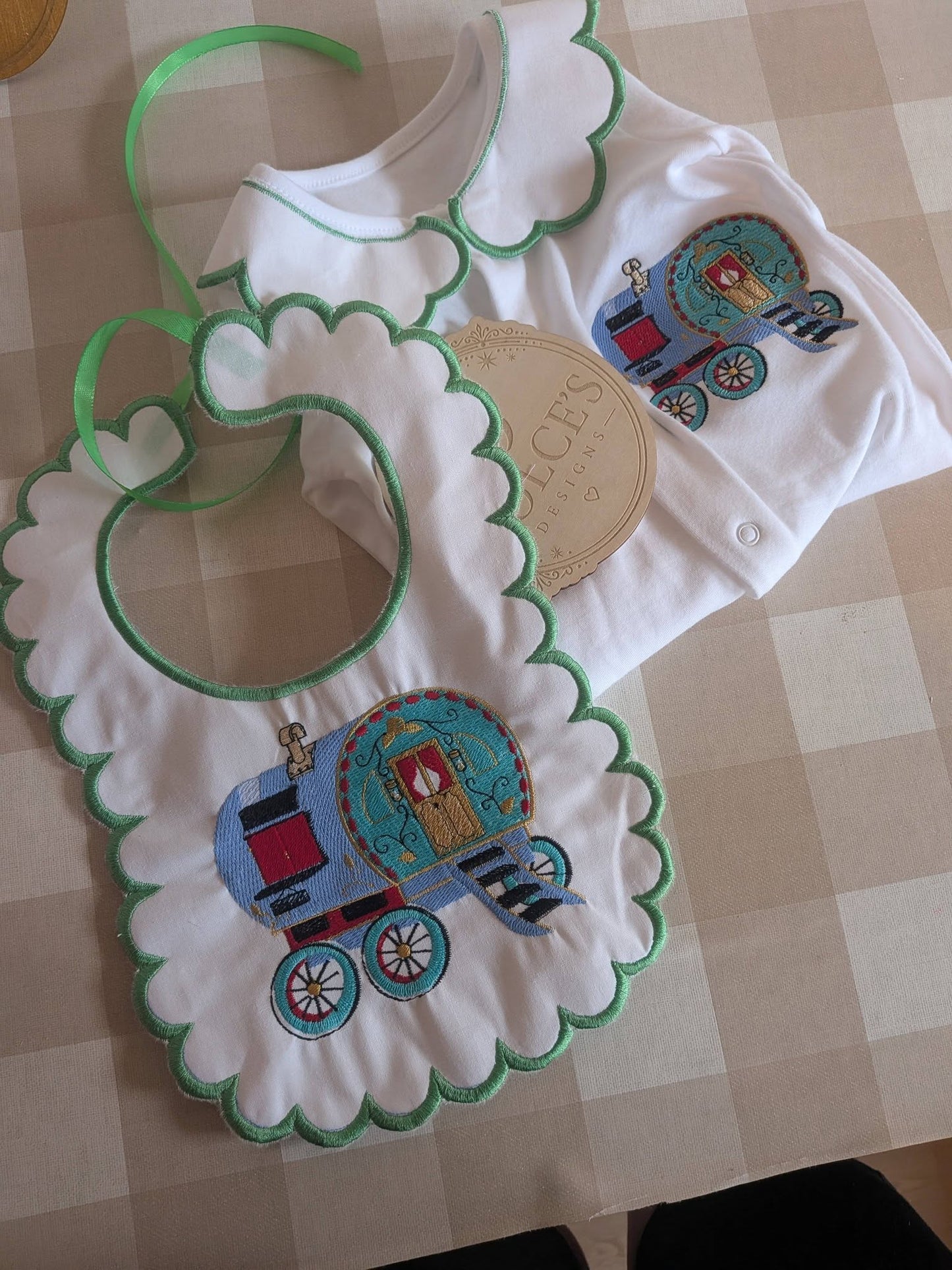 Appleby Horse Fair Inspired Baby Set – Gypsy Vardo Wagon Babygrow & Bib