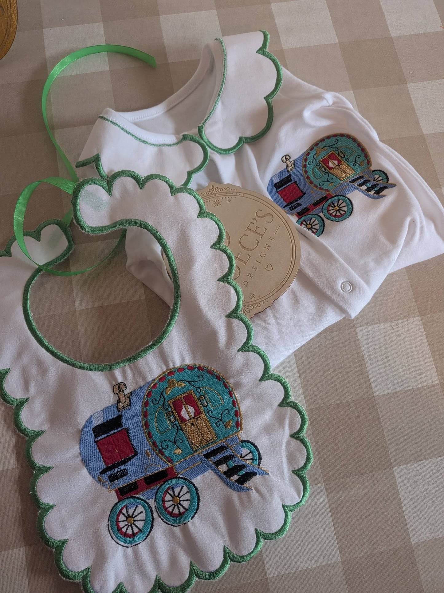 Appleby Horse Fair Inspired Baby Set – Gypsy Vardo Wagon Babygrow & Bib