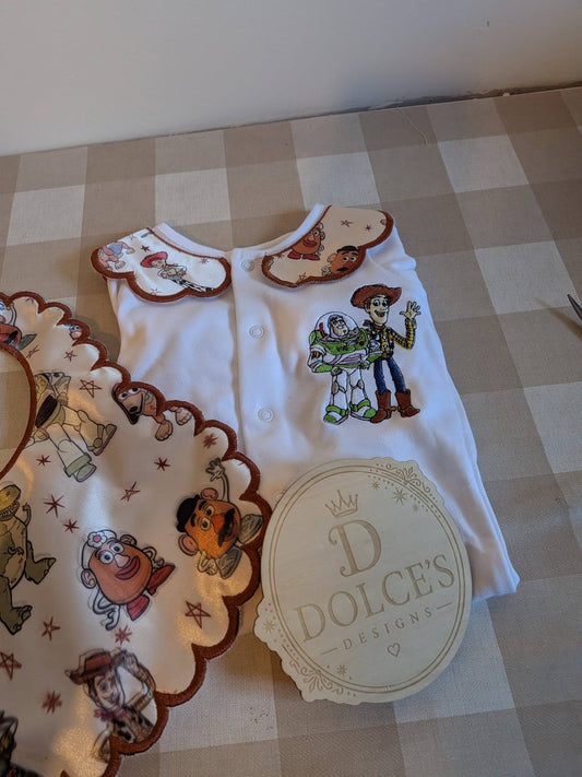 Toy Story 2 Piece Baby Set | Personalised Toy Story Babygrow Bib & Muslin Set