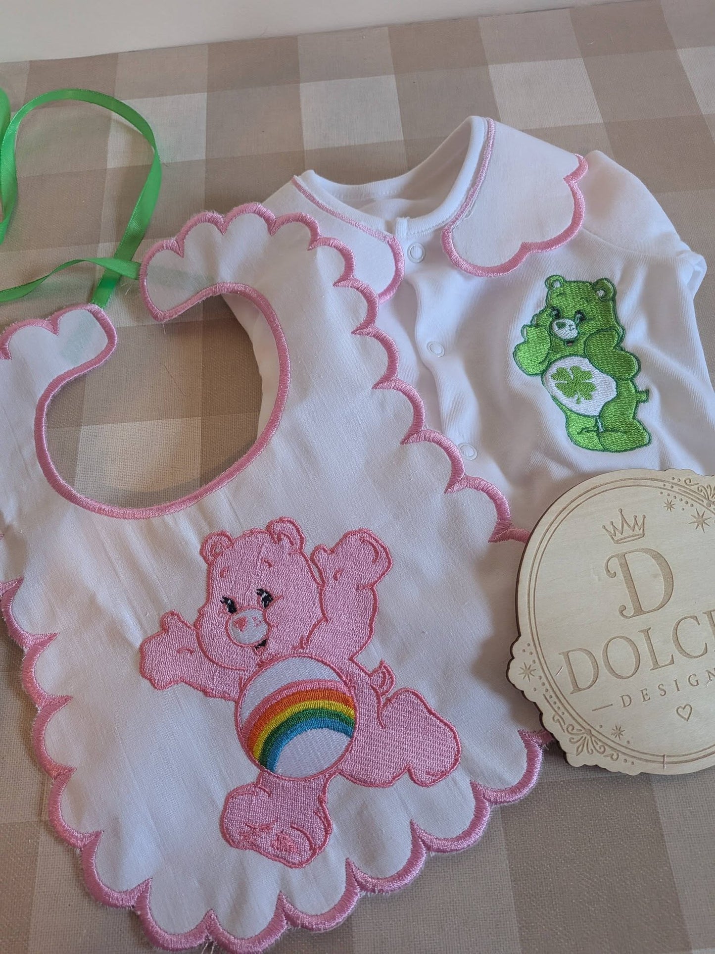 Care Bears Inspired 2 Piece Baby Set | Personalised Baby Grow & Bib Set | Newborn Gift