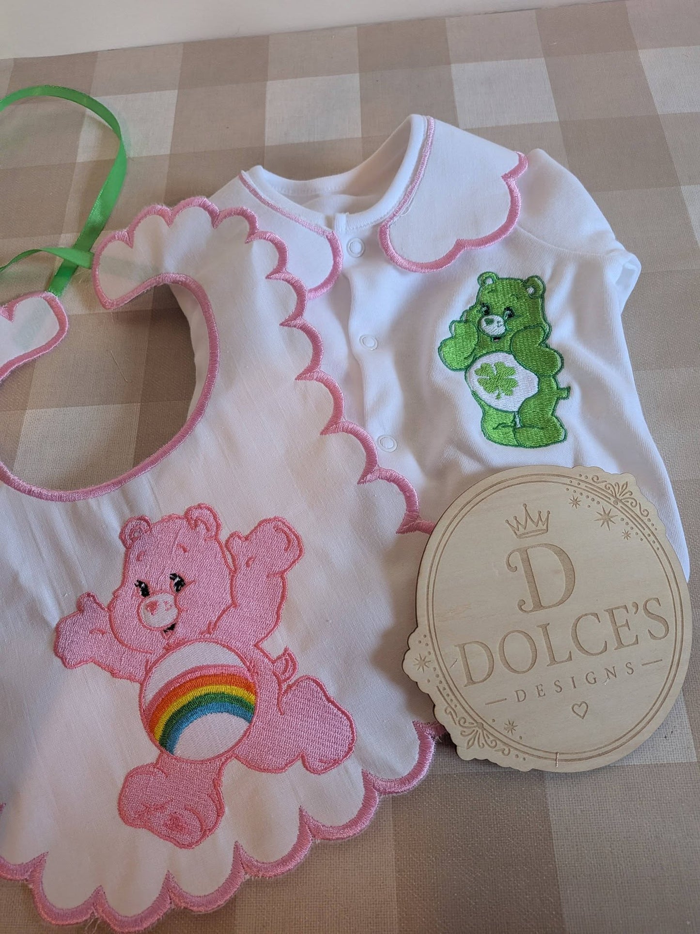 Care Bears Inspired 2 Piece Baby Set | Personalised Baby Grow & Bib Set | Newborn Gift