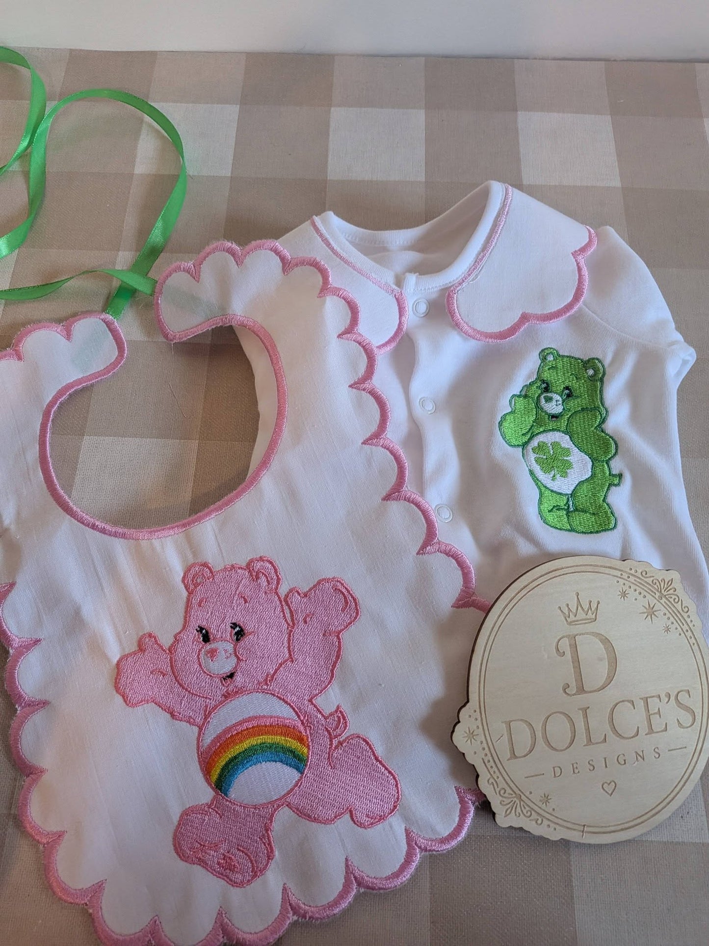 Care Bears Inspired 2 Piece Baby Set | Personalised Baby Grow & Bib Set | Newborn Gift