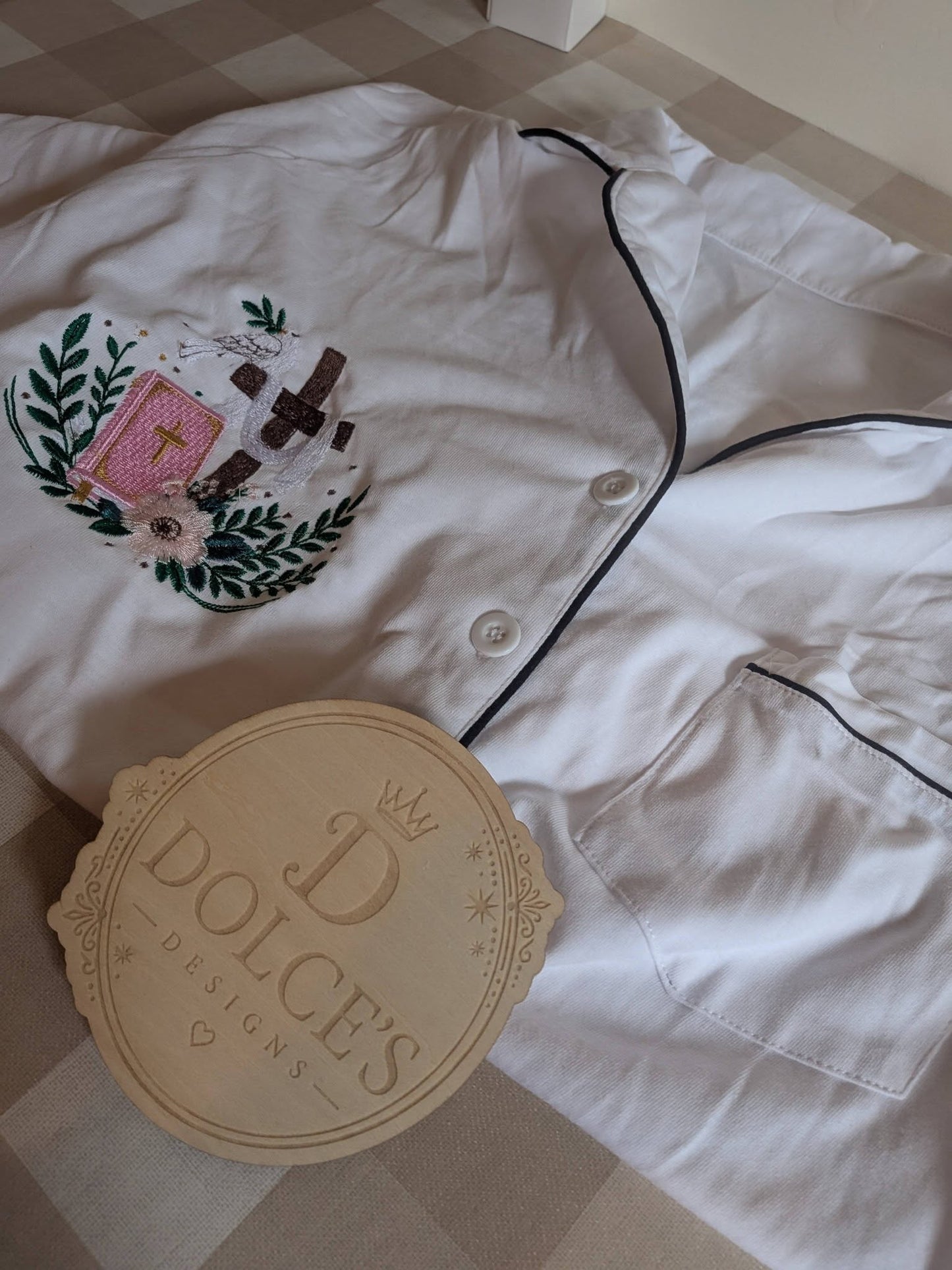 Personalised Christian Pyjama Set | Embroidered Faith Pyjamas | Women's Custom PJ Set | Bible & Cross Design