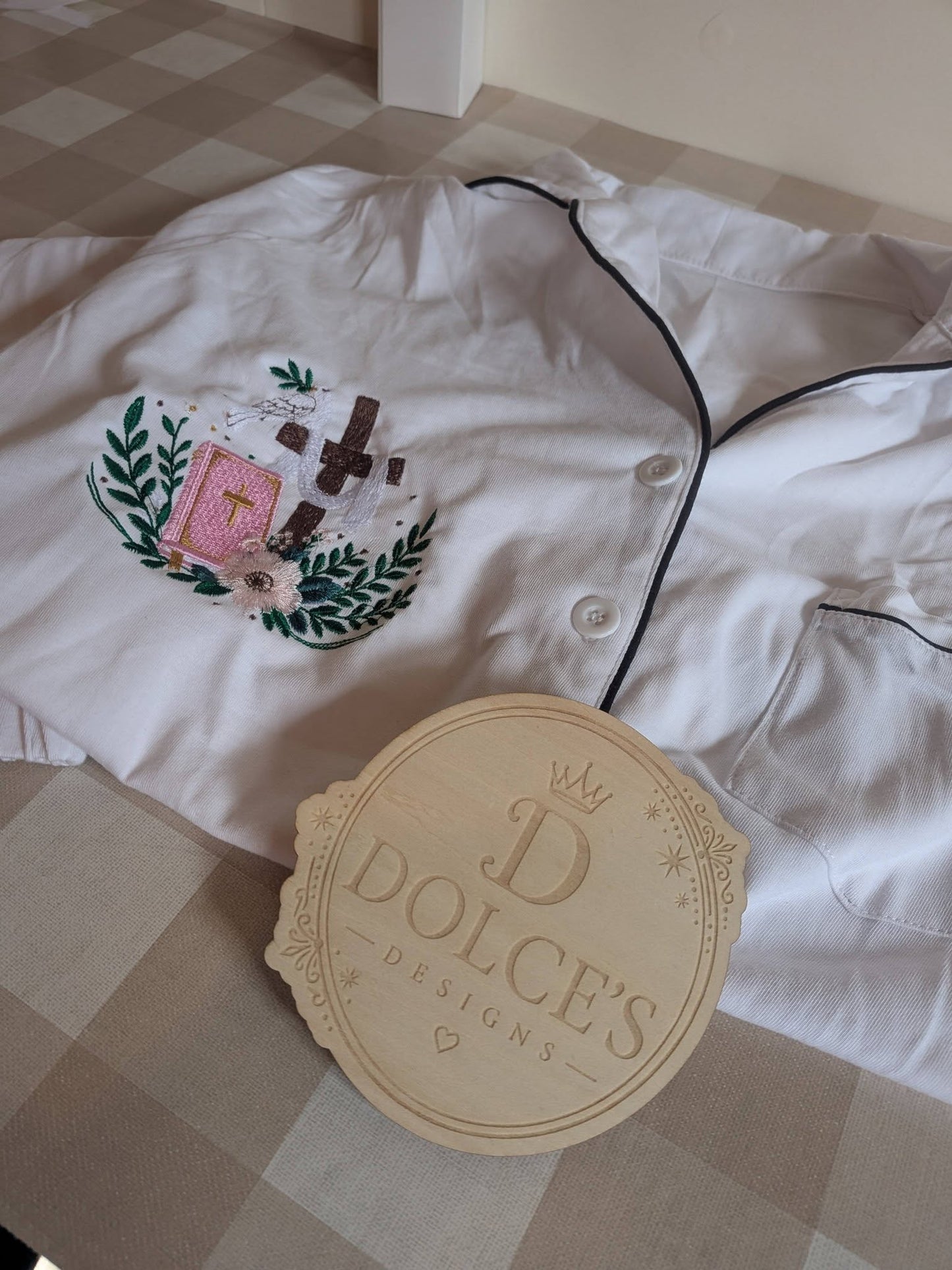 Personalised Christian Pyjama Set | Embroidered Faith Pyjamas | Women's Custom PJ Set | Bible & Cross Design