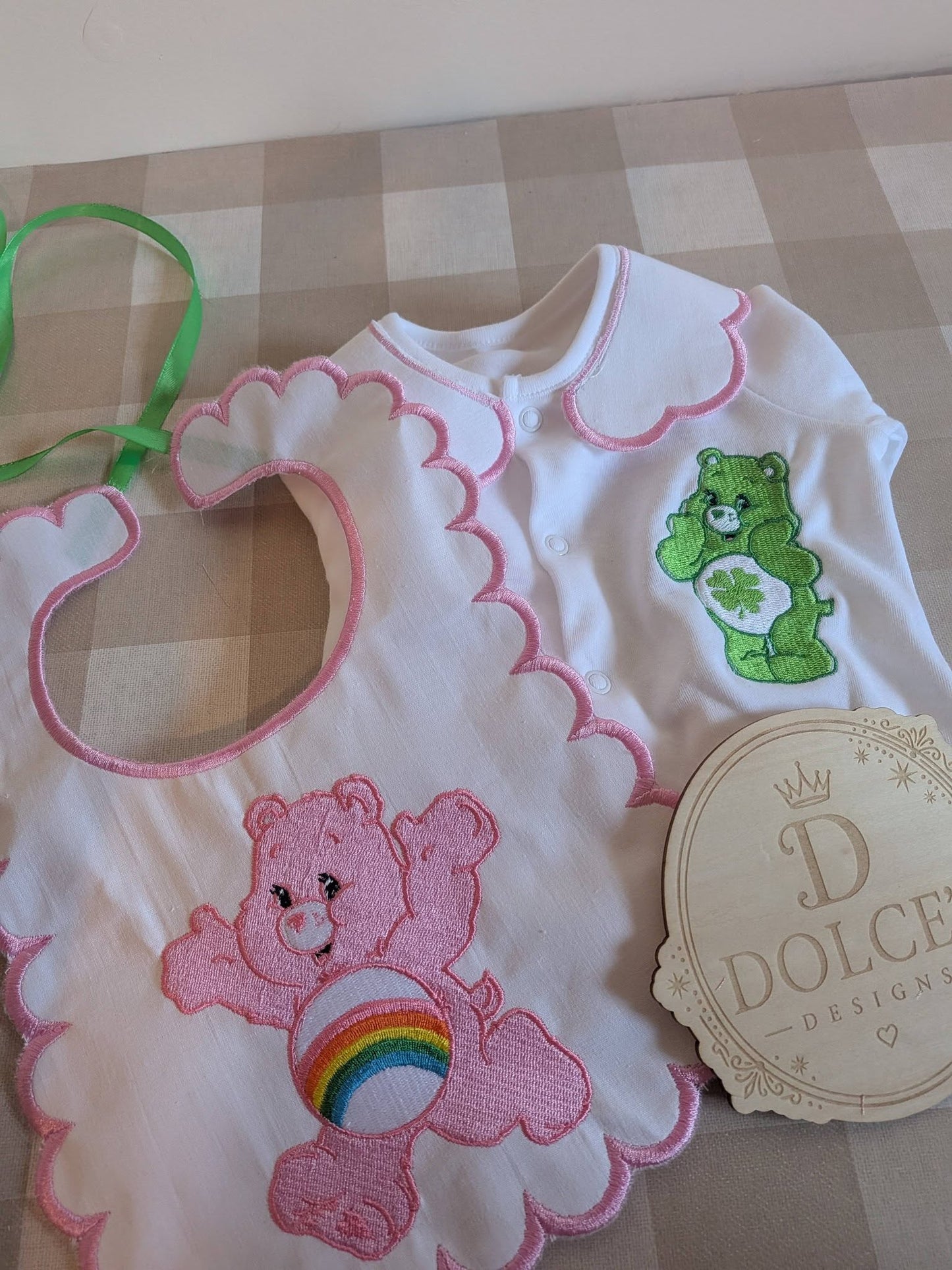 Care Bears Inspired 2 Piece Baby Set | Personalised Baby Grow & Bib Set | Newborn Gift