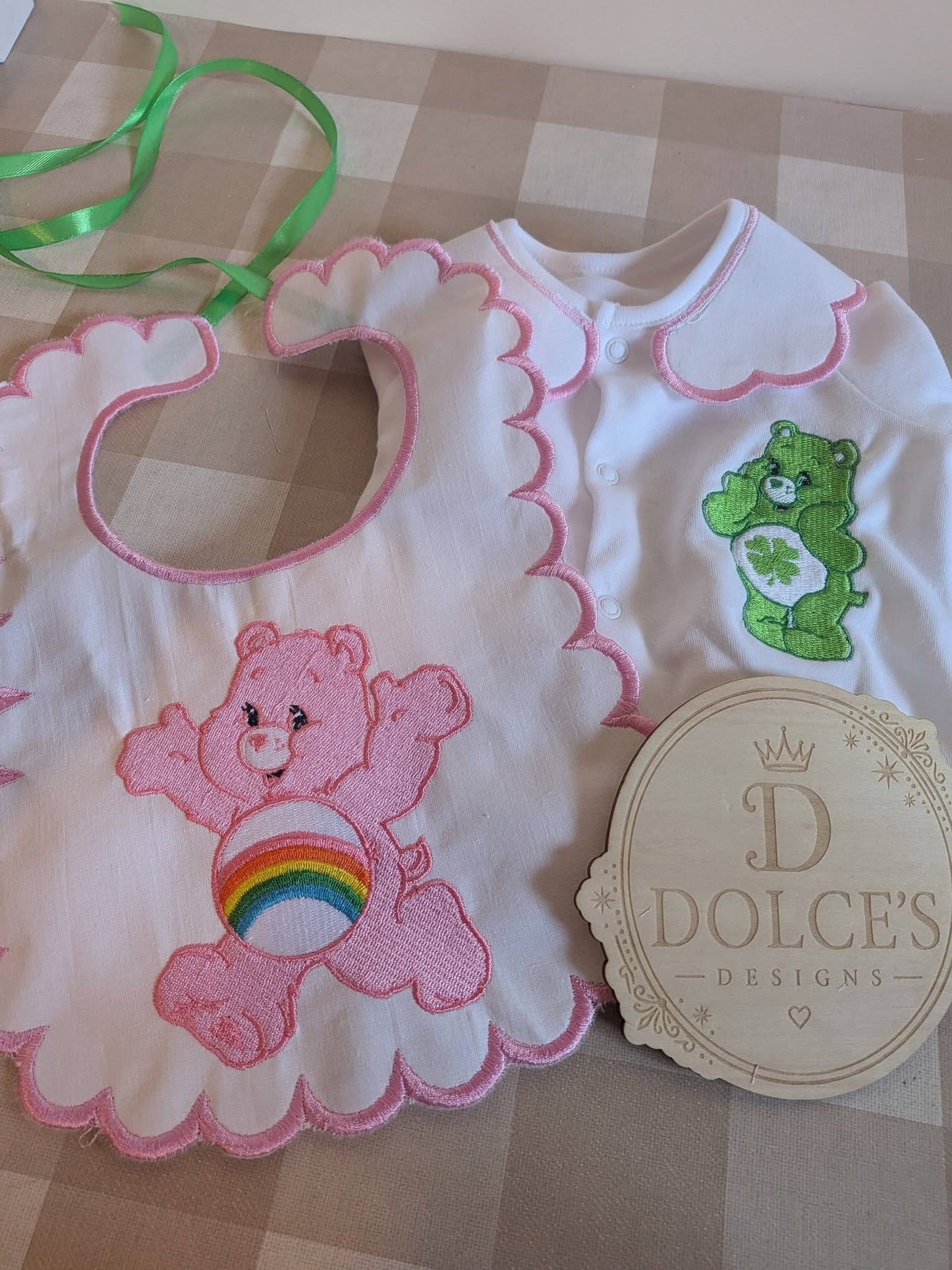 Care Bears Inspired 2 Piece Baby Set | Personalised Baby Grow & Bib Set | Newborn Gift