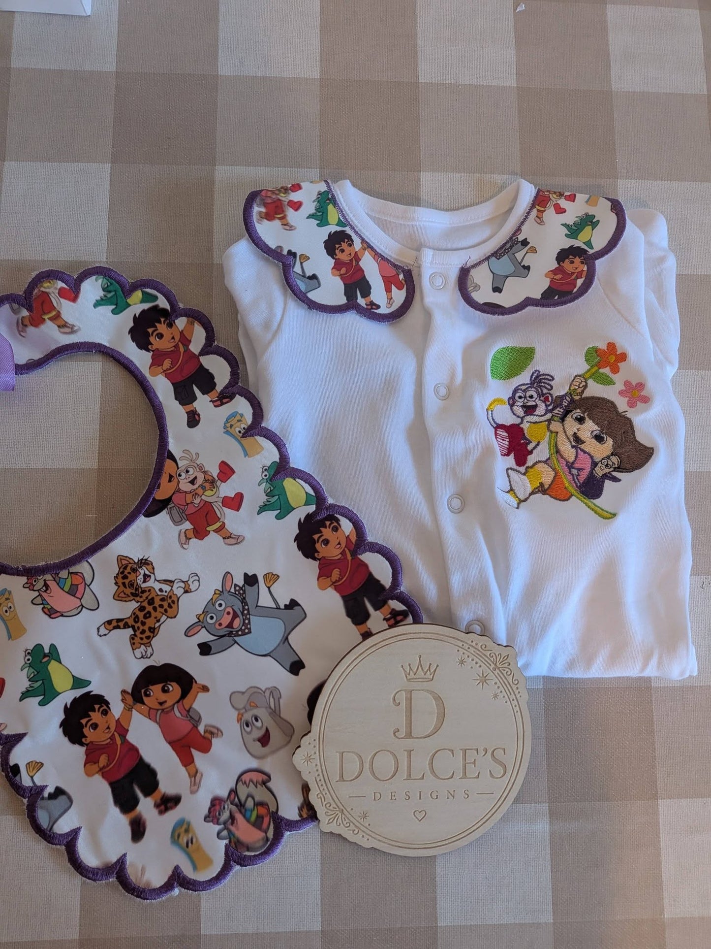 Dora Explorer Inspired Personalised Baby Set | Babygrow & Bib