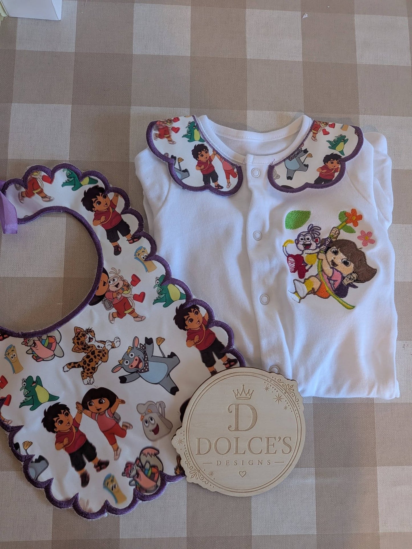 Dora Explorer Inspired Personalised Baby Set | Babygrow & Bib