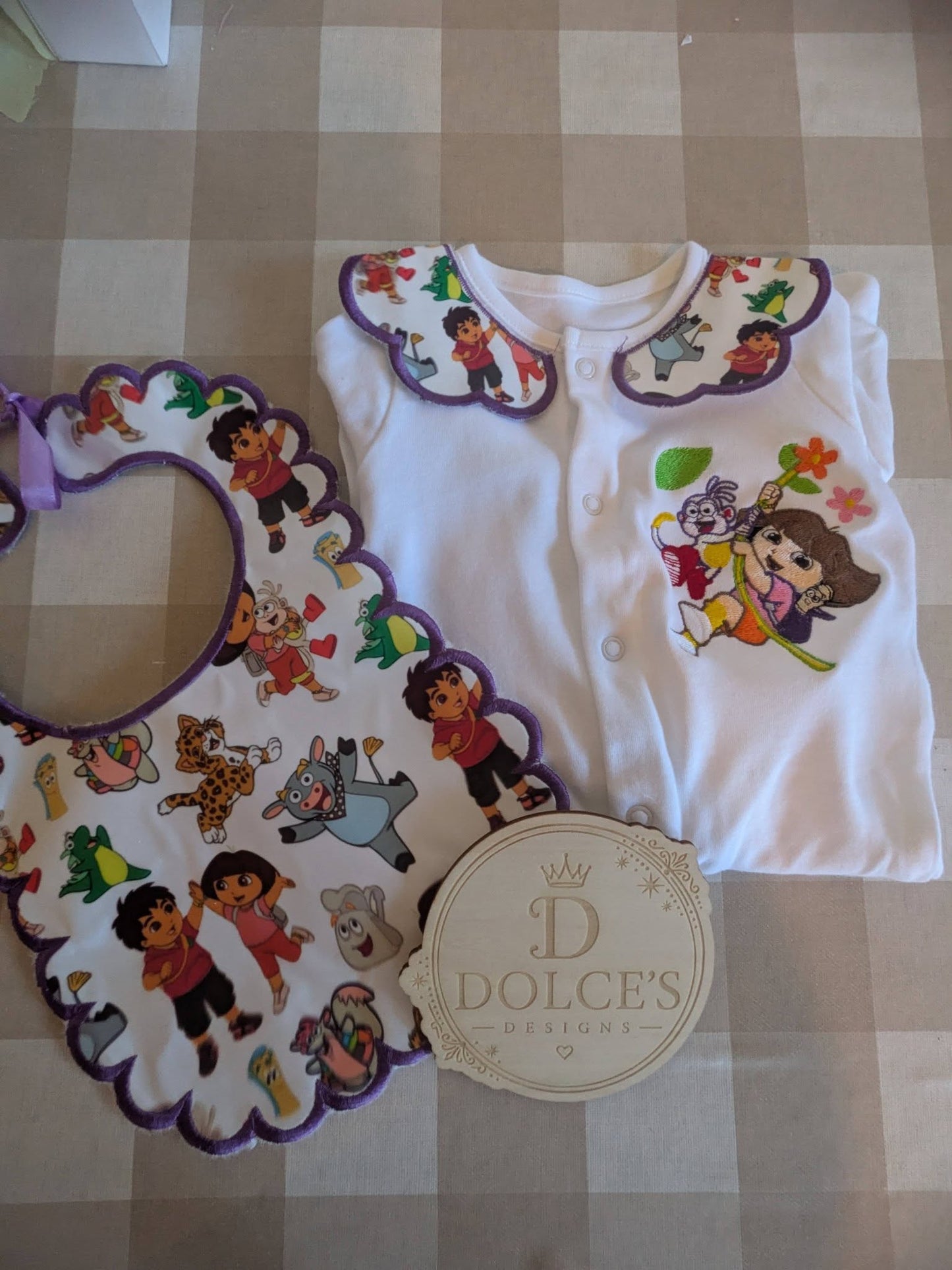 Dora Explorer Inspired Personalised Baby Set | Babygrow & Bib