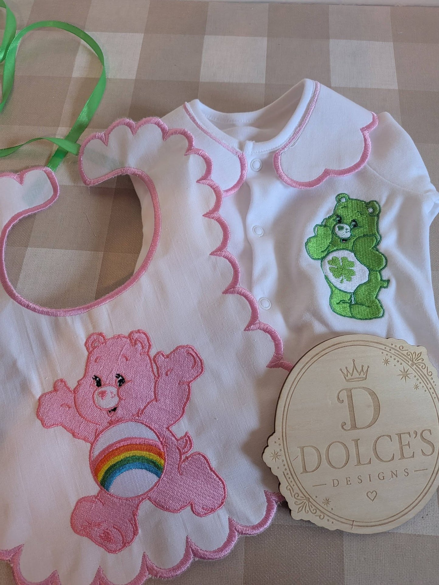 Care Bears Inspired 2 Piece Baby Set | Personalised Baby Grow & Bib Set | Newborn Gift