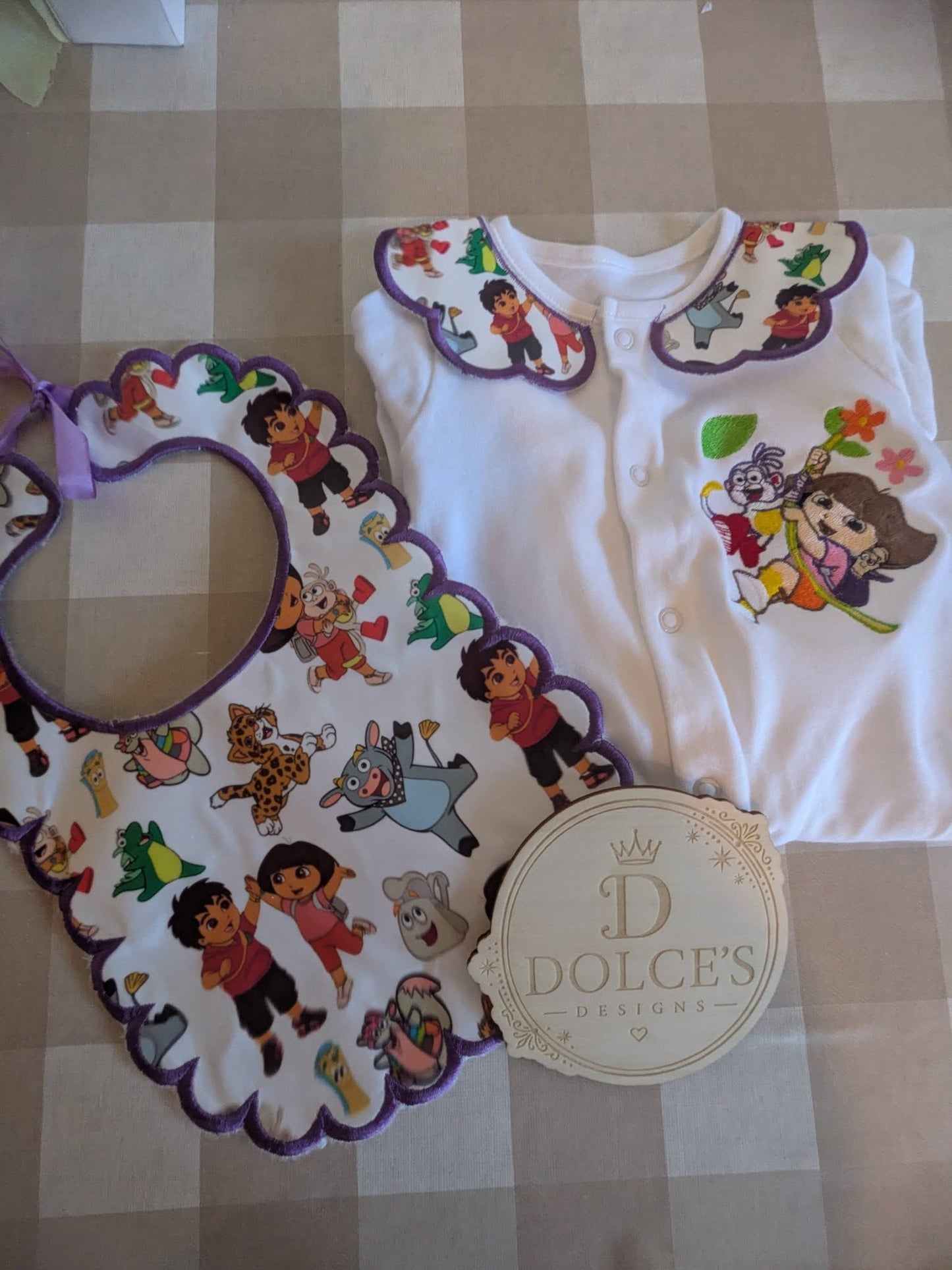 Dora Explorer Inspired Personalised Baby Set | Babygrow & Bib