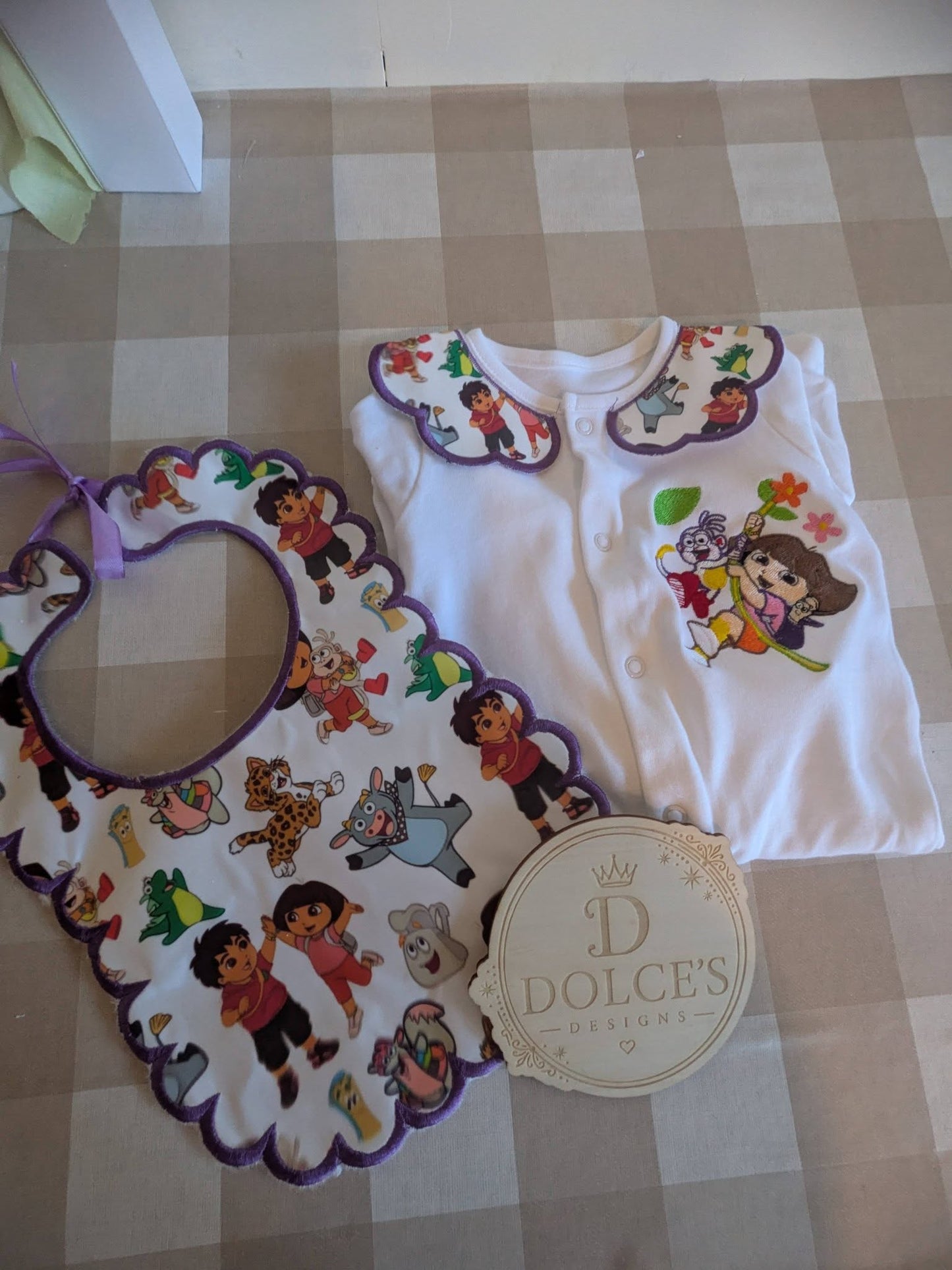 Dora Explorer Inspired Personalised Baby Set | Babygrow & Bib