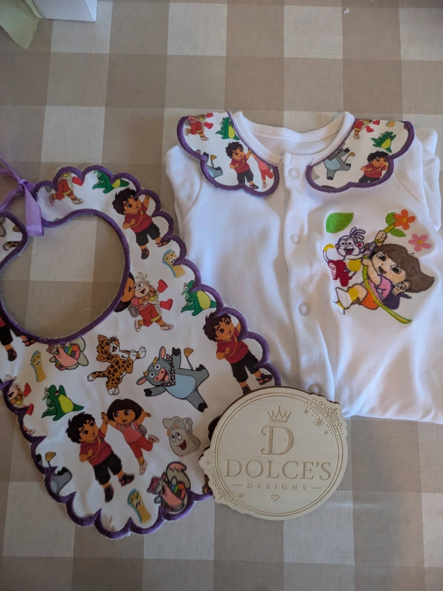 Dora Explorer Inspired Personalised Baby Set | Babygrow & Bib