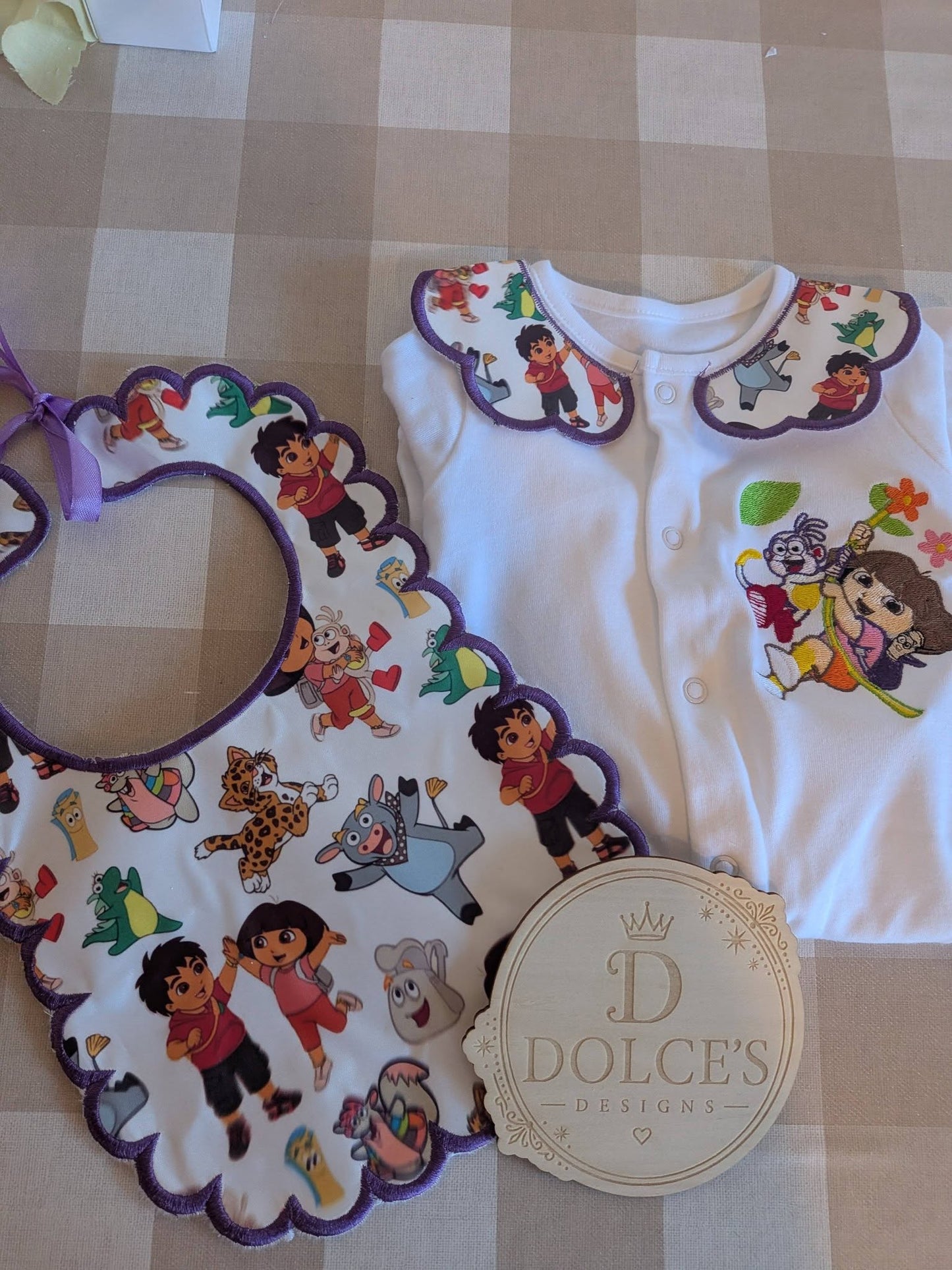 Dora Explorer Inspired Personalised Baby Set | Babygrow & Bib