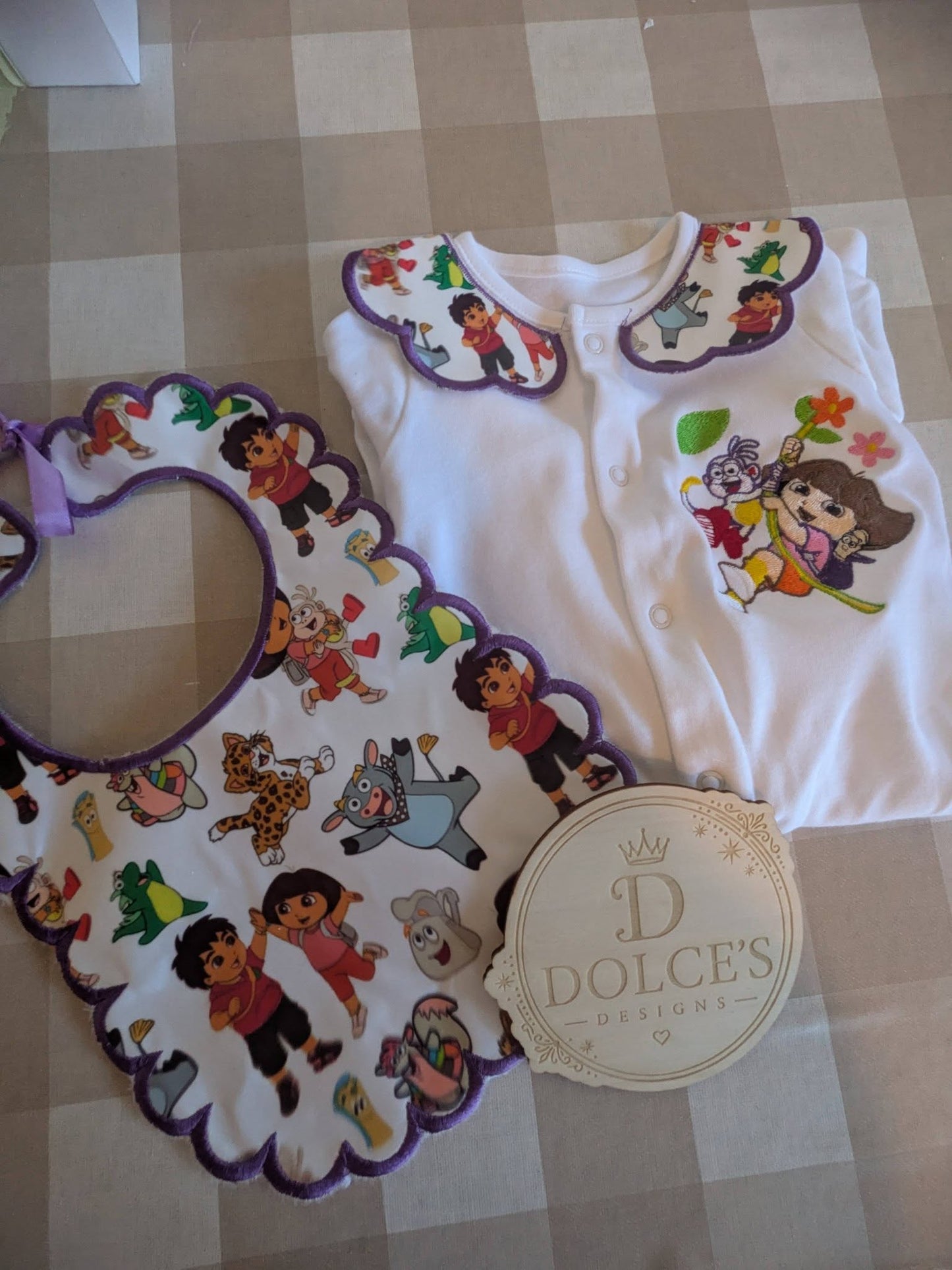 Dora Explorer Inspired Personalised Baby Set | Babygrow & Bib
