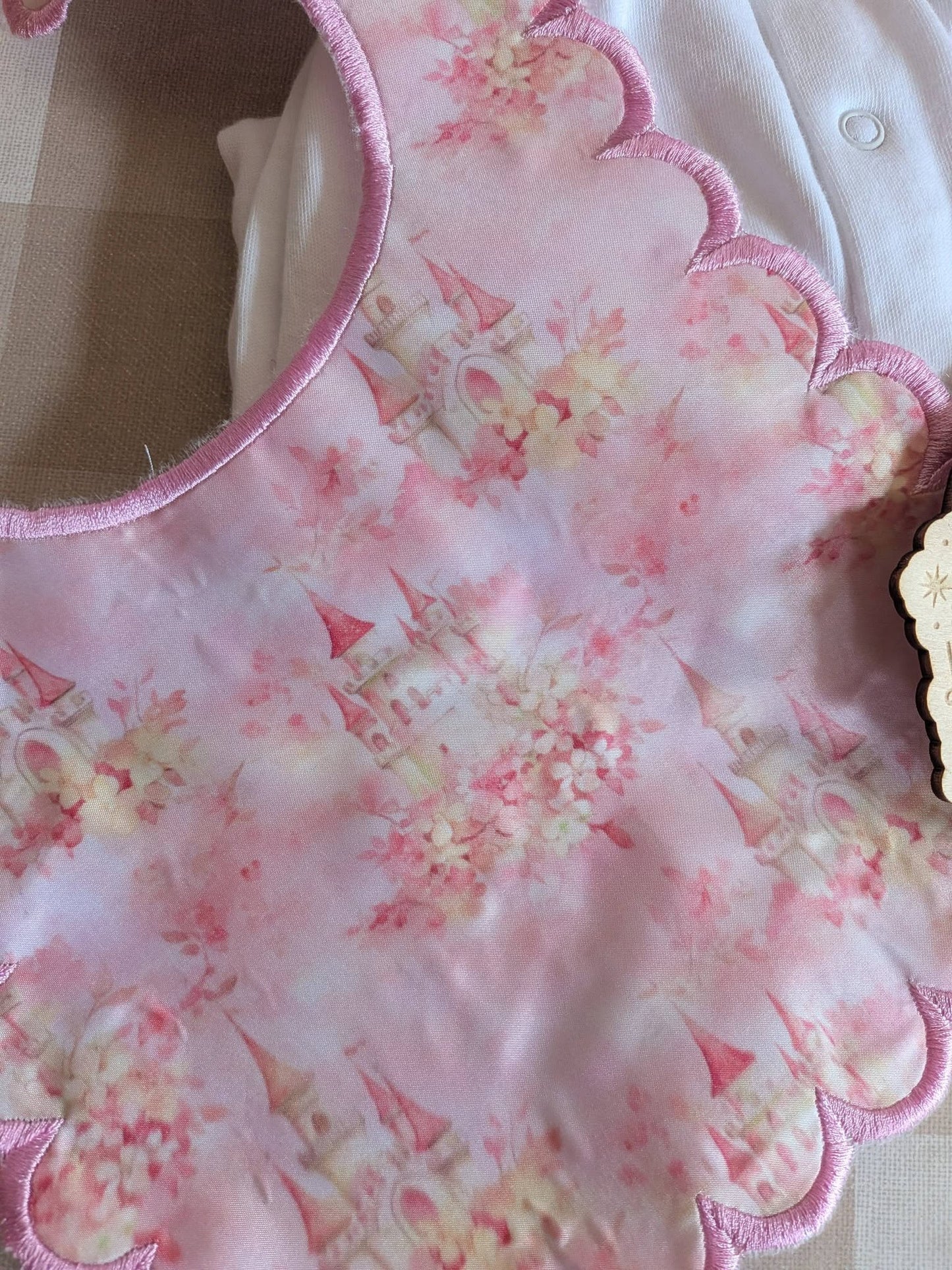 Personalised Princess Castle Embroidered Babygrow & Bib Set | Handmade Baby Girl Gift