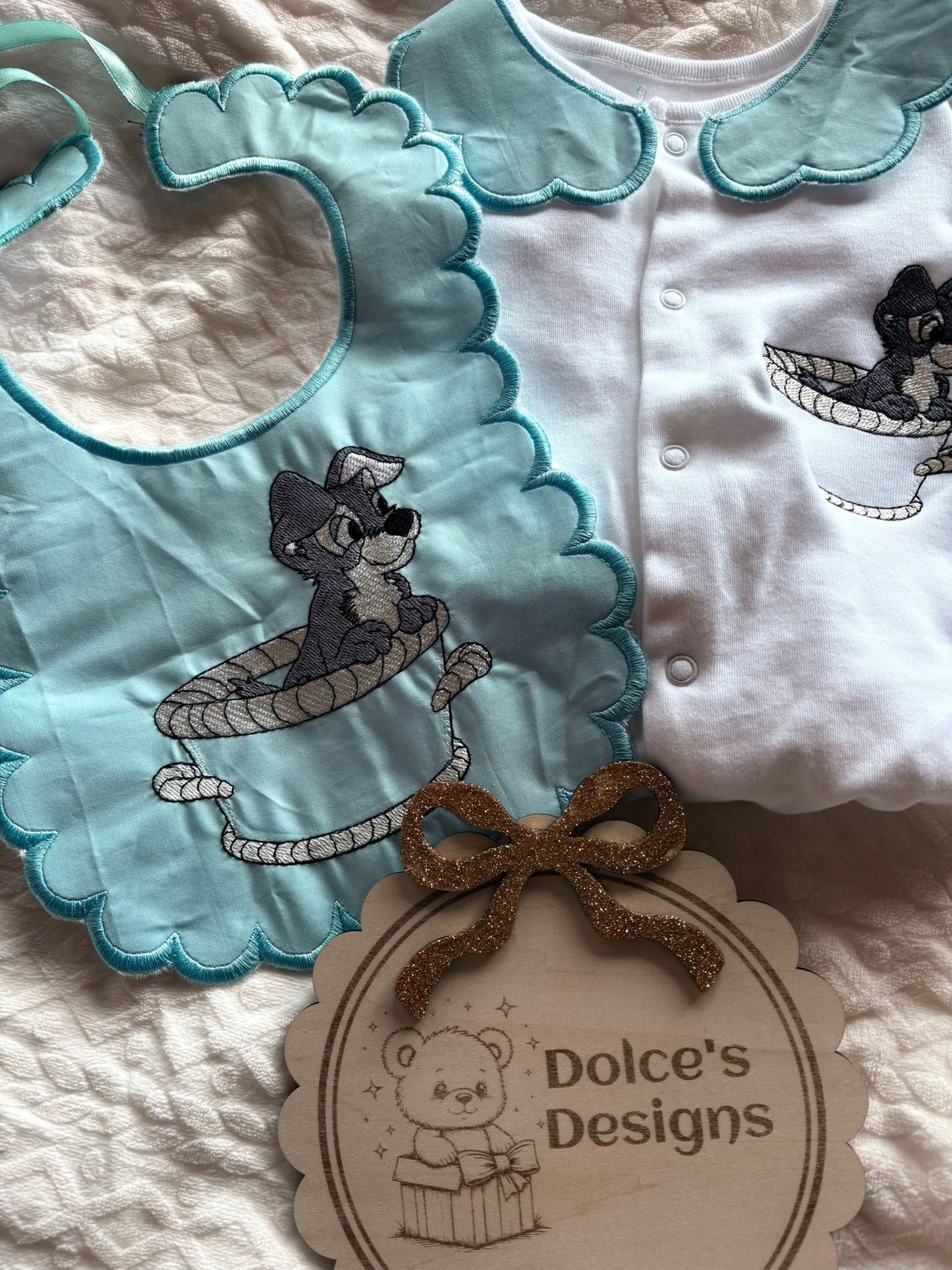 Personalised Tramp Baby Set Embroidered Babygrow & Bib – Baby Blue
