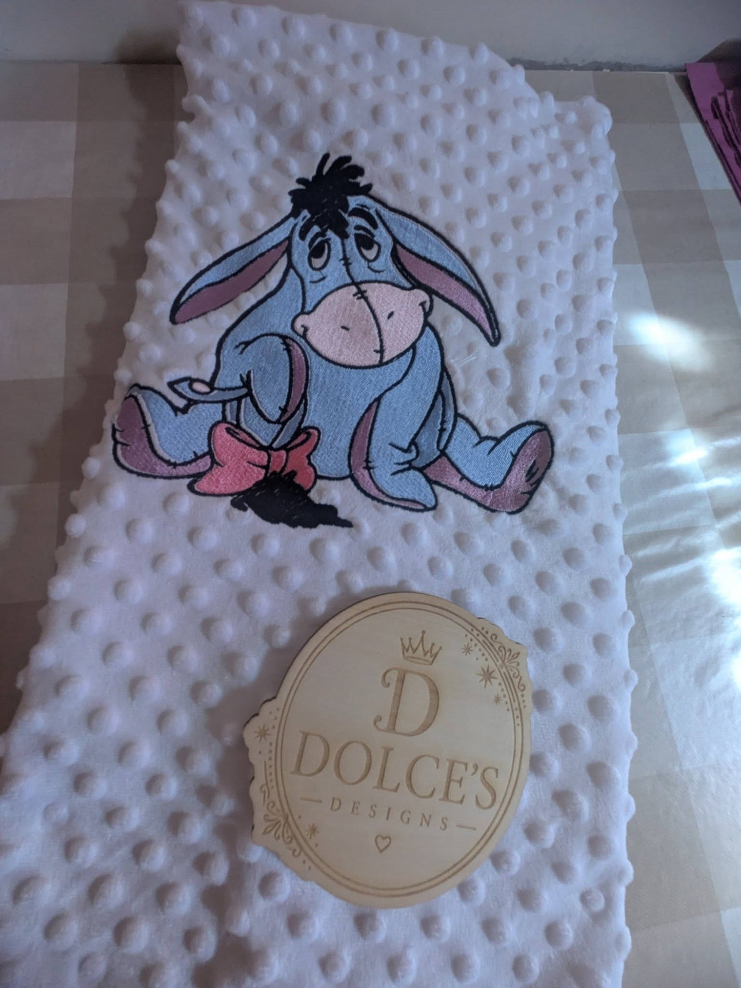 Luxury Embroidered Donkey Baby Blanket | Soft White Minky Pram Blanket | Personalised Baby Blanket | New Baby Gift