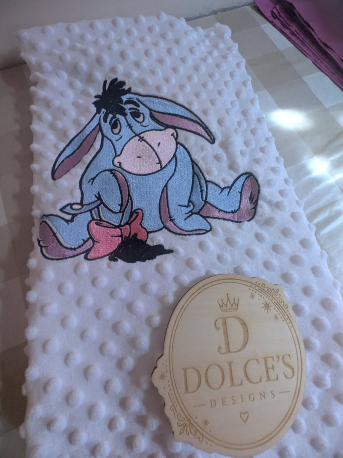 Luxury Embroidered Donkey Baby Blanket | Soft White Minky Pram Blanket | Personalised Baby Blanket | New Baby Gift