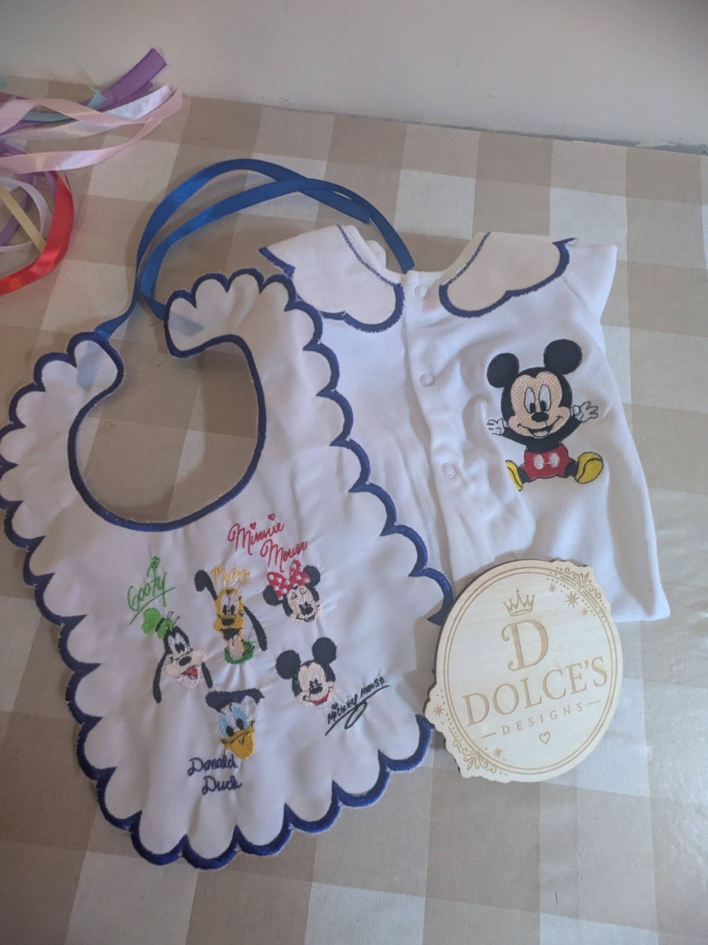 Cute Mouse Baby Gift Set | Embroidered Peter Pan Collar Babygrow & Matching Bib | Boutique Baby Outfit | Personalised