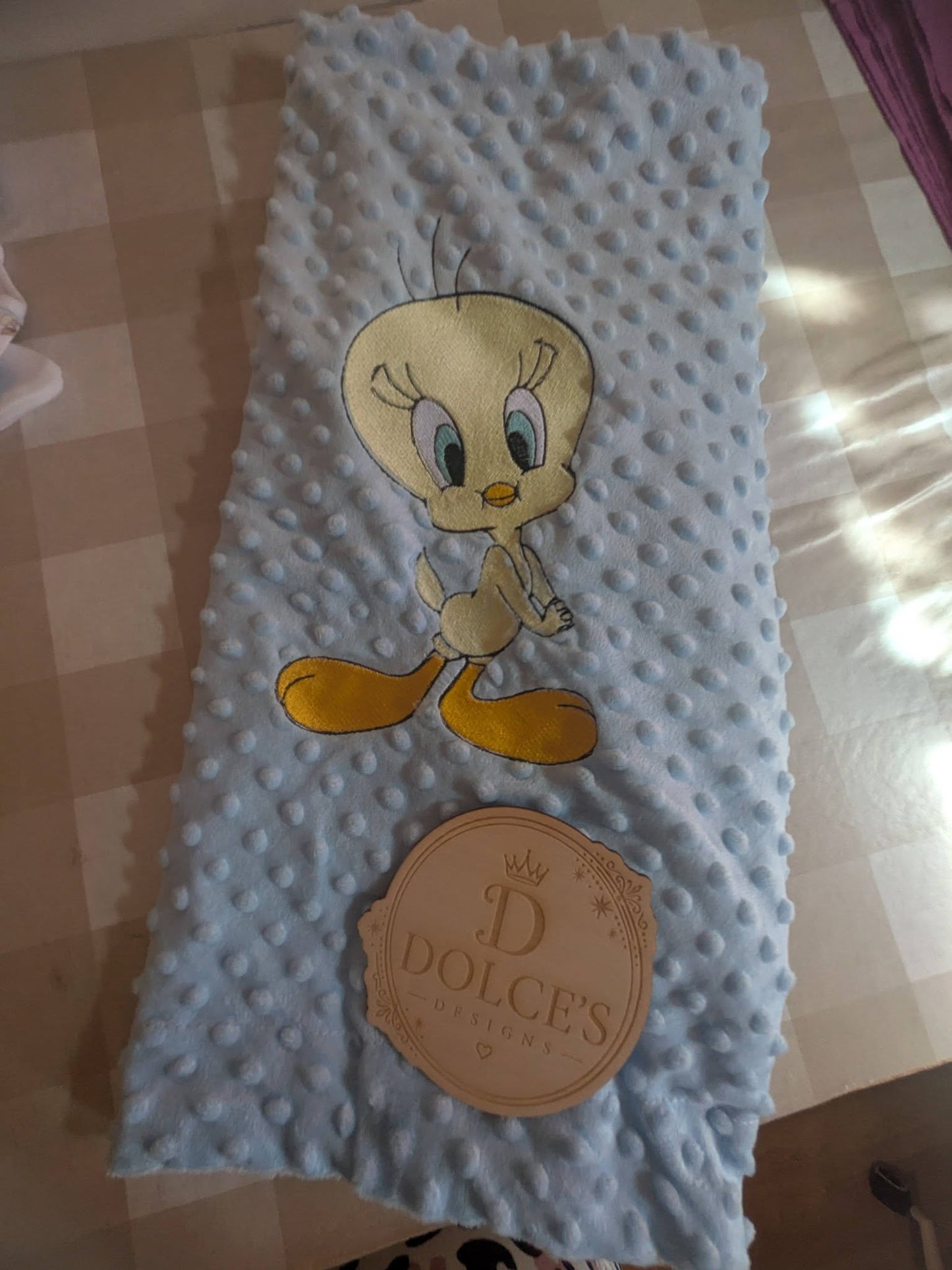 Luxury Embroidered Blue Bird Baby Blanket | Soft Blue Minky Pram Blanket | Personalised Baby Blanket | New Baby Gift