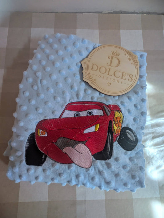 Luxury Race Car Embroidered Baby Blanket | Soft Blue Minky Pram Blanket | Personalised Baby Blanket | New Baby Gift