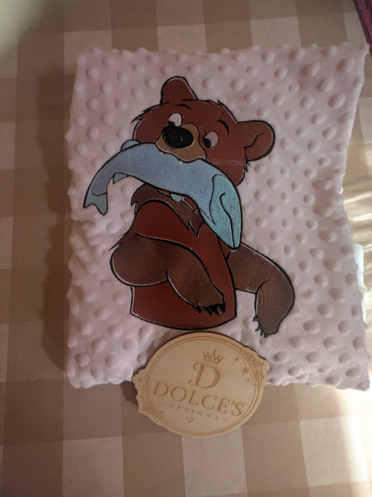 Luxury Brother Bear Embroidered Baby Blanket | Soft Pink Minky Pram Blanket | Personalised Baby Blanket | New Baby Gift