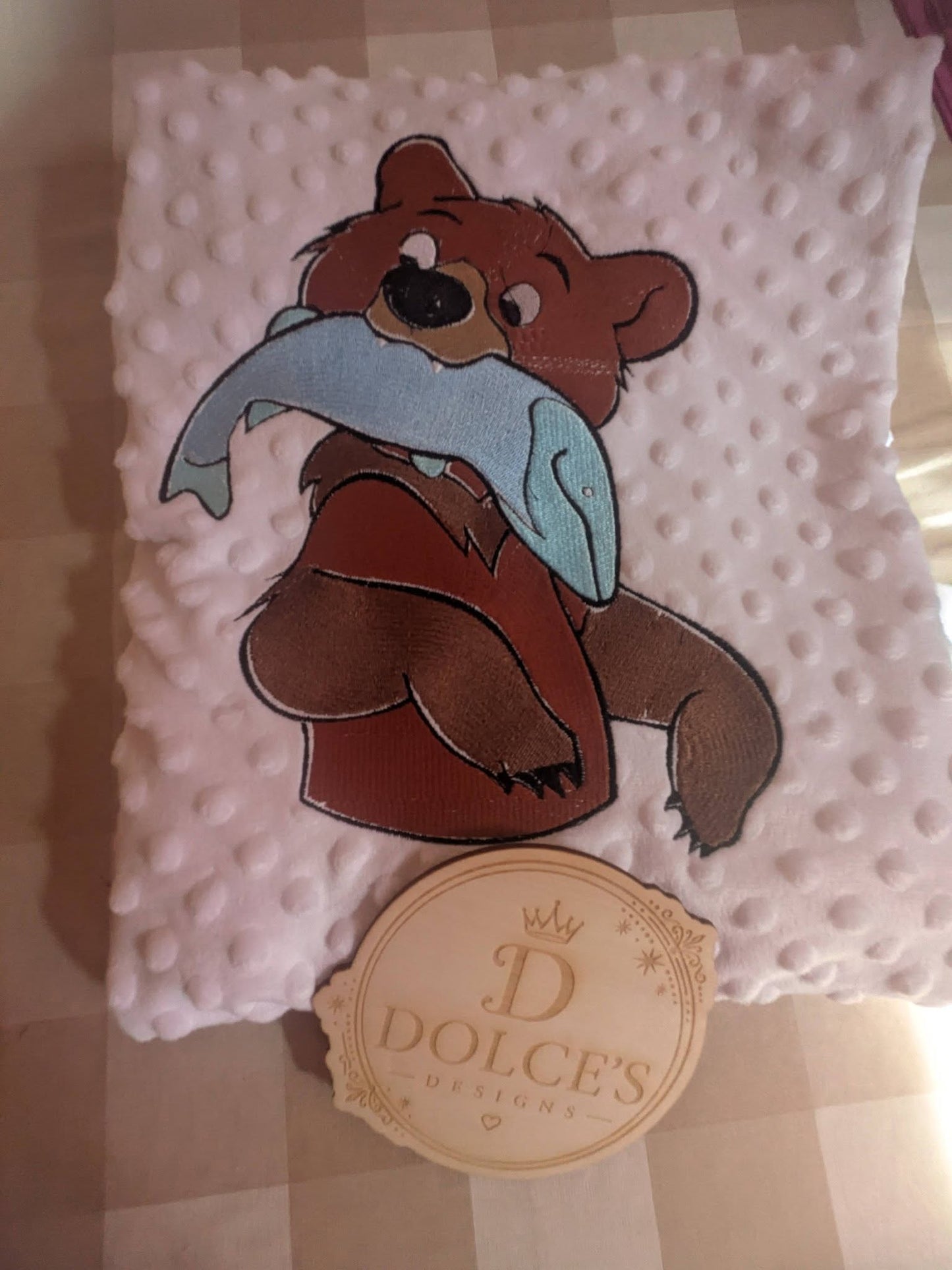 Luxury Brother Bear Embroidered Baby Blanket | Soft Pink Minky Pram Blanket | Personalised Baby Blanket | New Baby Gift