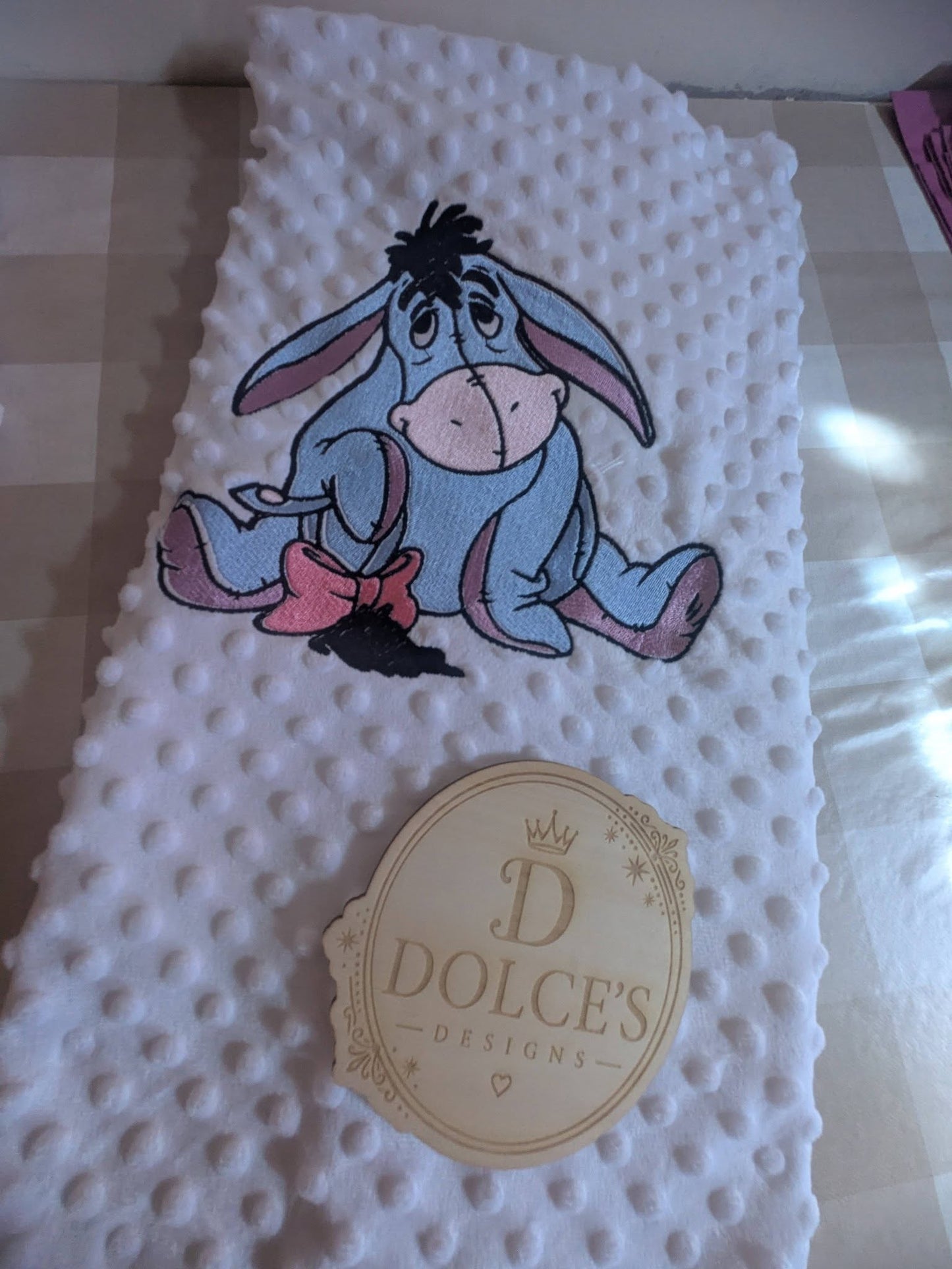 Luxury Embroidered Donkey Baby Blanket | Soft White Minky Pram Blanket | Personalised Baby Blanket | New Baby Gift
