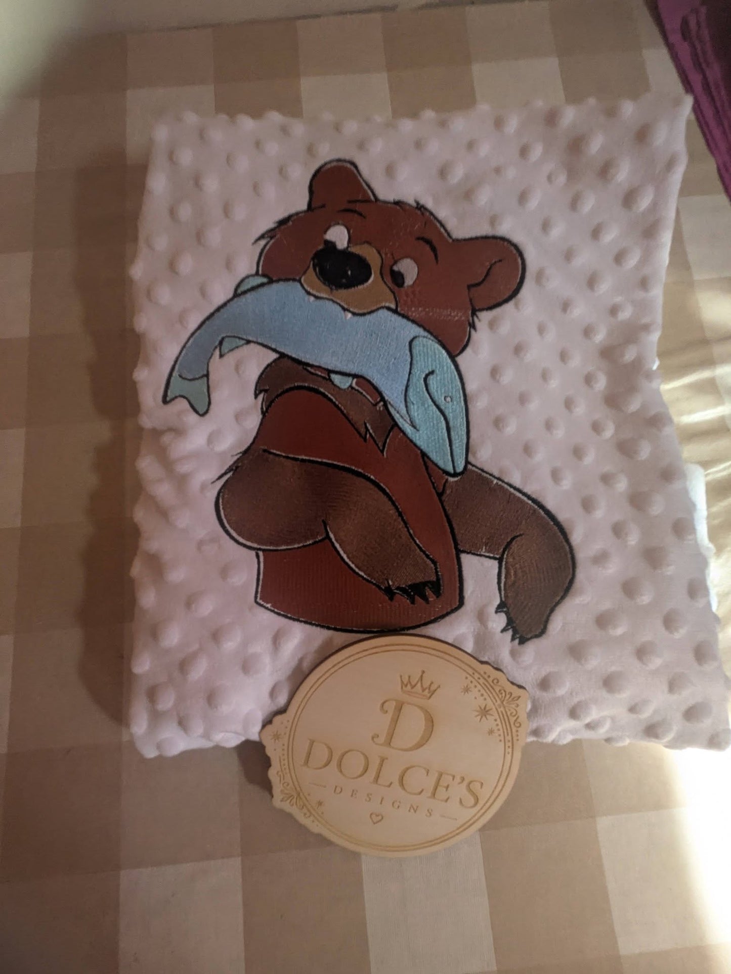 Luxury Brother Bear Embroidered Baby Blanket | Soft Pink Minky Pram Blanket | Personalised Baby Blanket | New Baby Gift