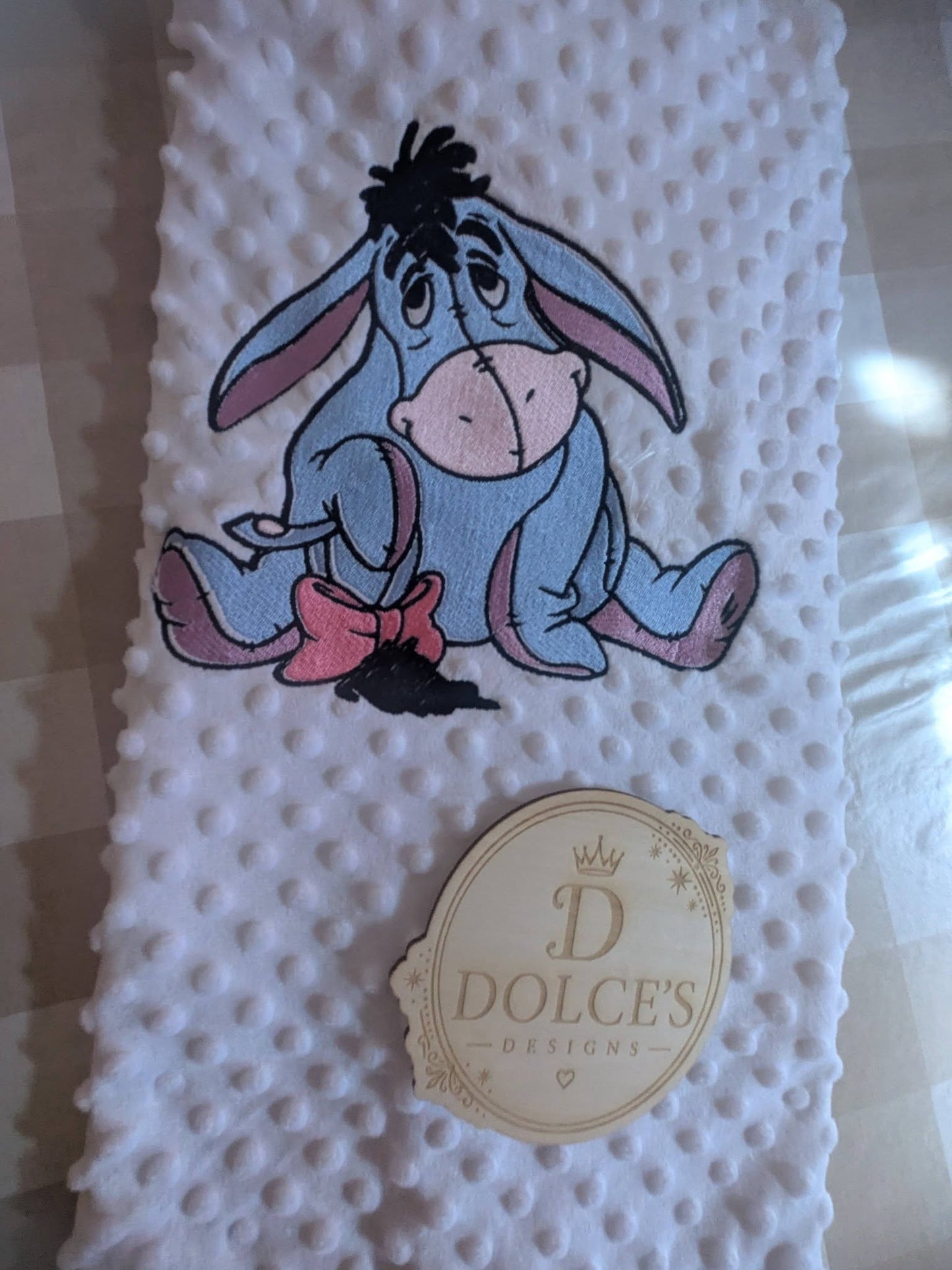 Luxury Embroidered Donkey Baby Blanket | Soft White Minky Pram Blanket | Personalised Baby Blanket | New Baby Gift