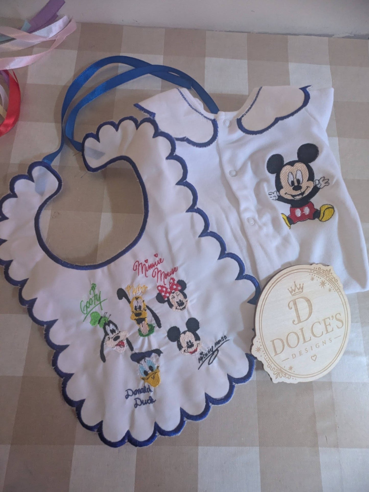 Cute Mouse Baby Gift Set | Embroidered Peter Pan Collar Babygrow & Matching Bib | Boutique Baby Outfit | Personalised