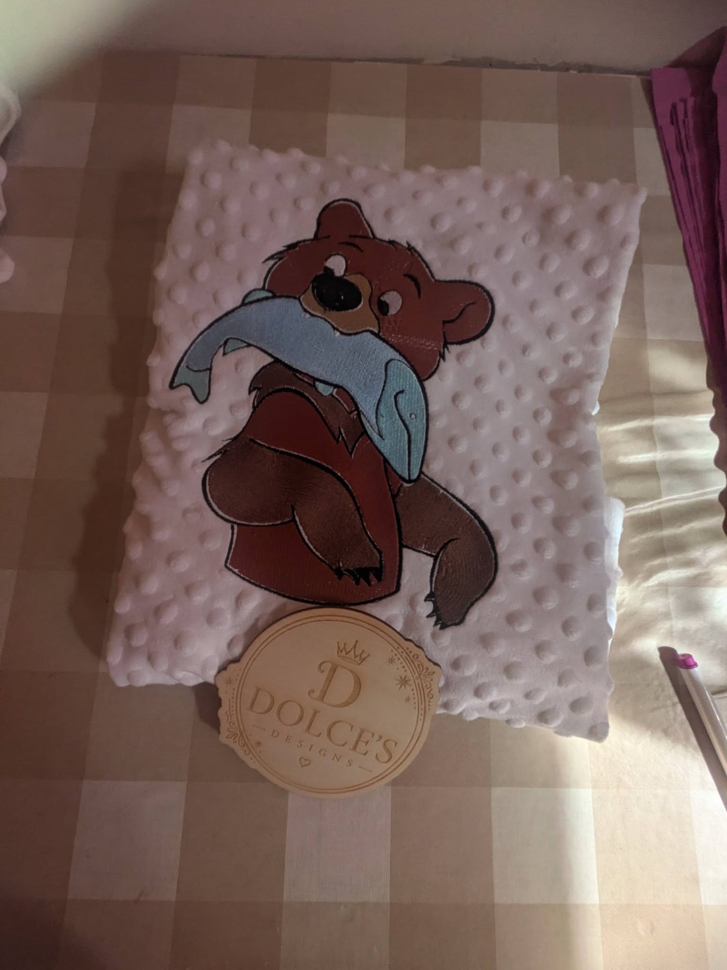 Luxury Brother Bear Embroidered Baby Blanket | Soft Pink Minky Pram Blanket | Personalised Baby Blanket | New Baby Gift